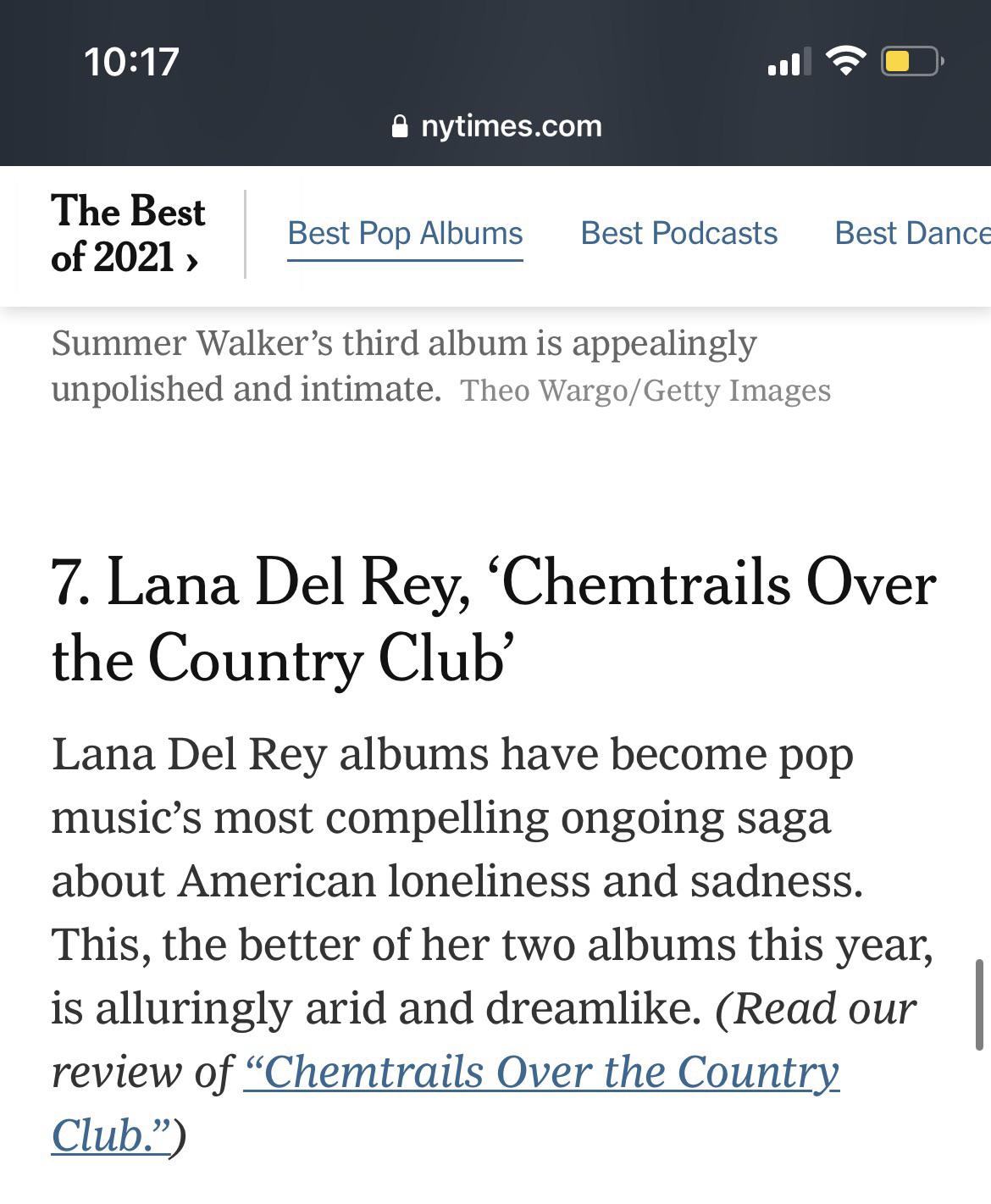 The New York Times Best Albums of 2021 COCC. “The better of Lana’s two