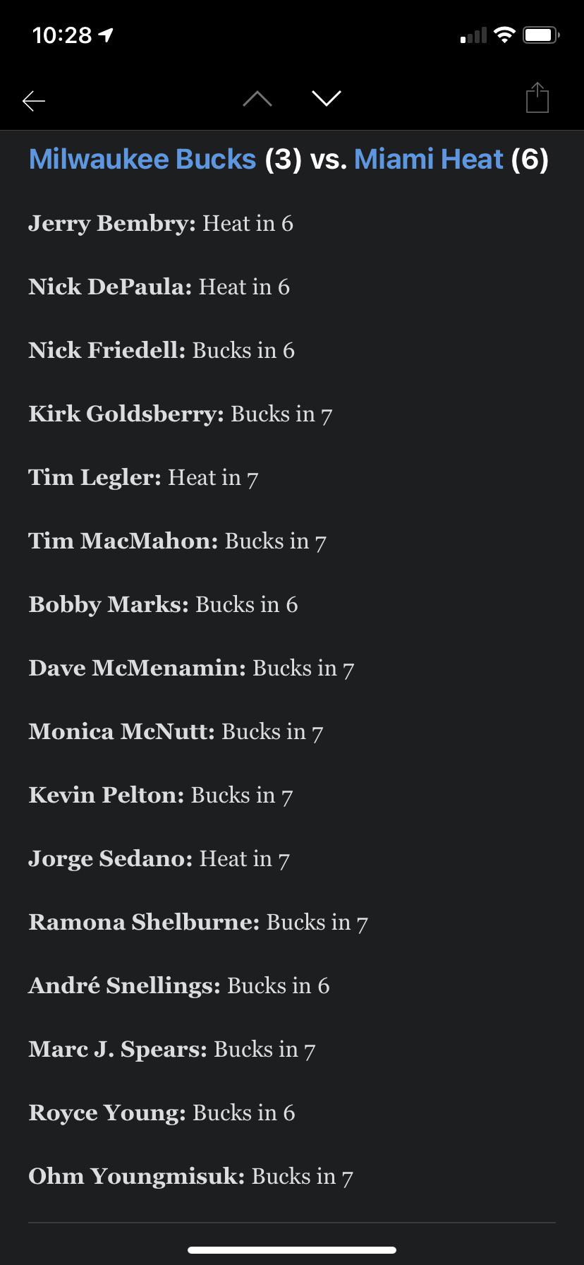 ESPN picks for the series r/heat