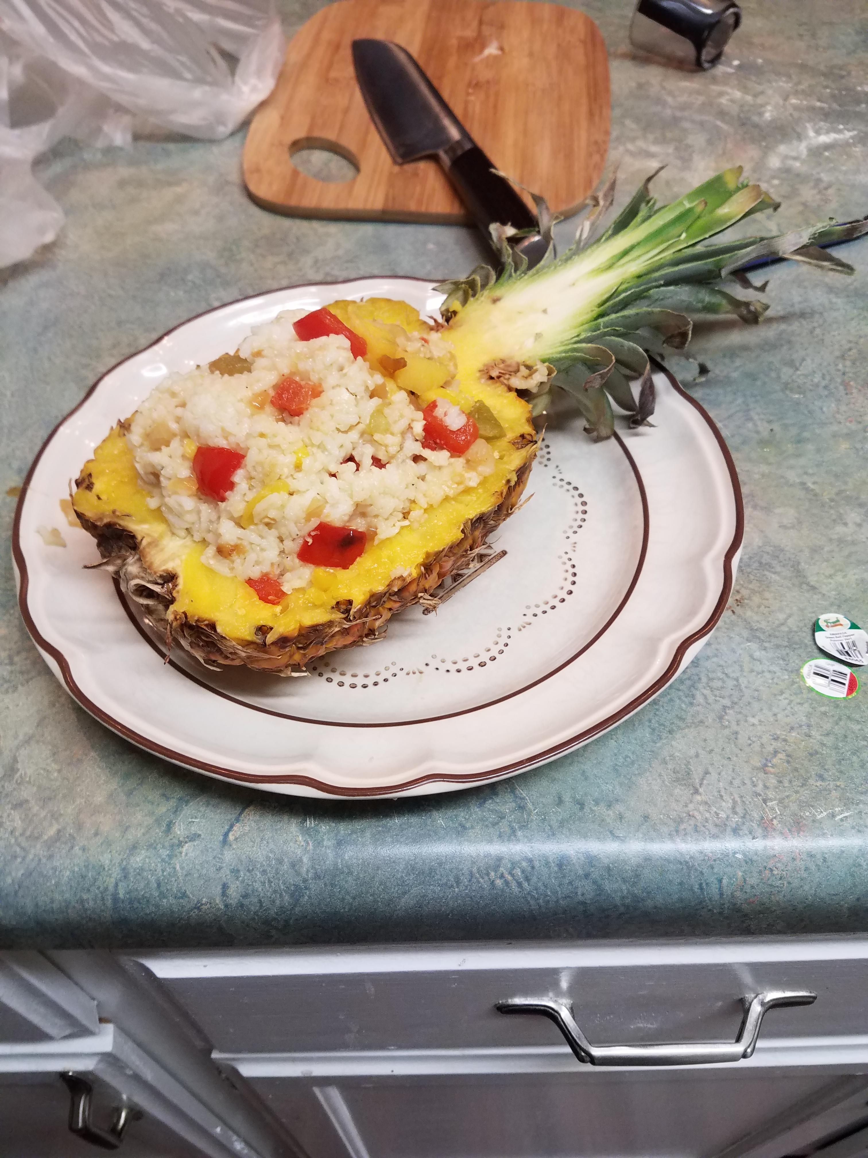 Pineapple fried rice served in a pineapple? Why yes, I am a