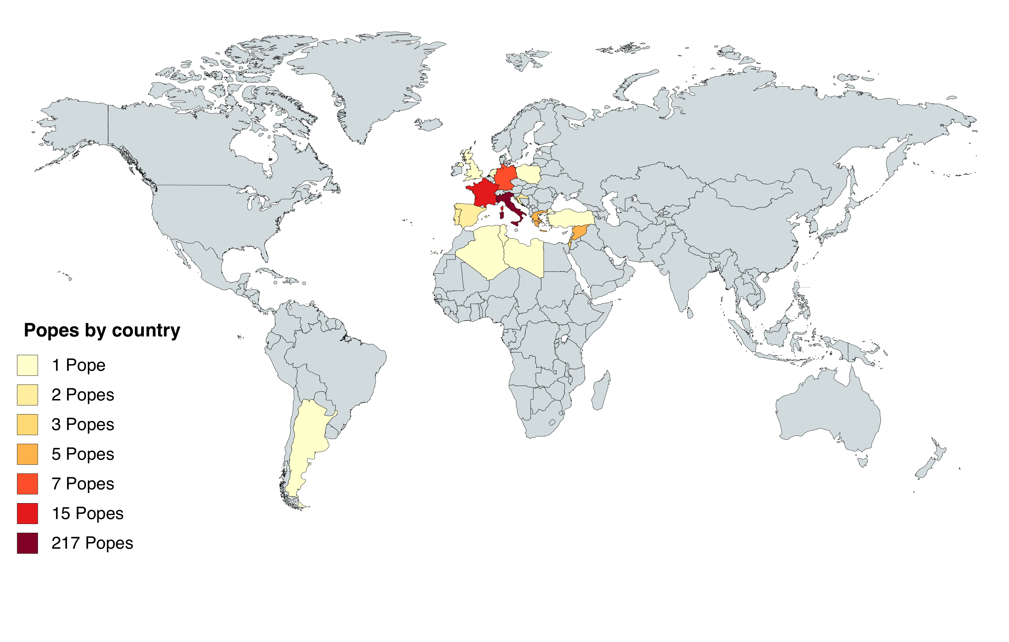 Popes by country. r/MapPorn