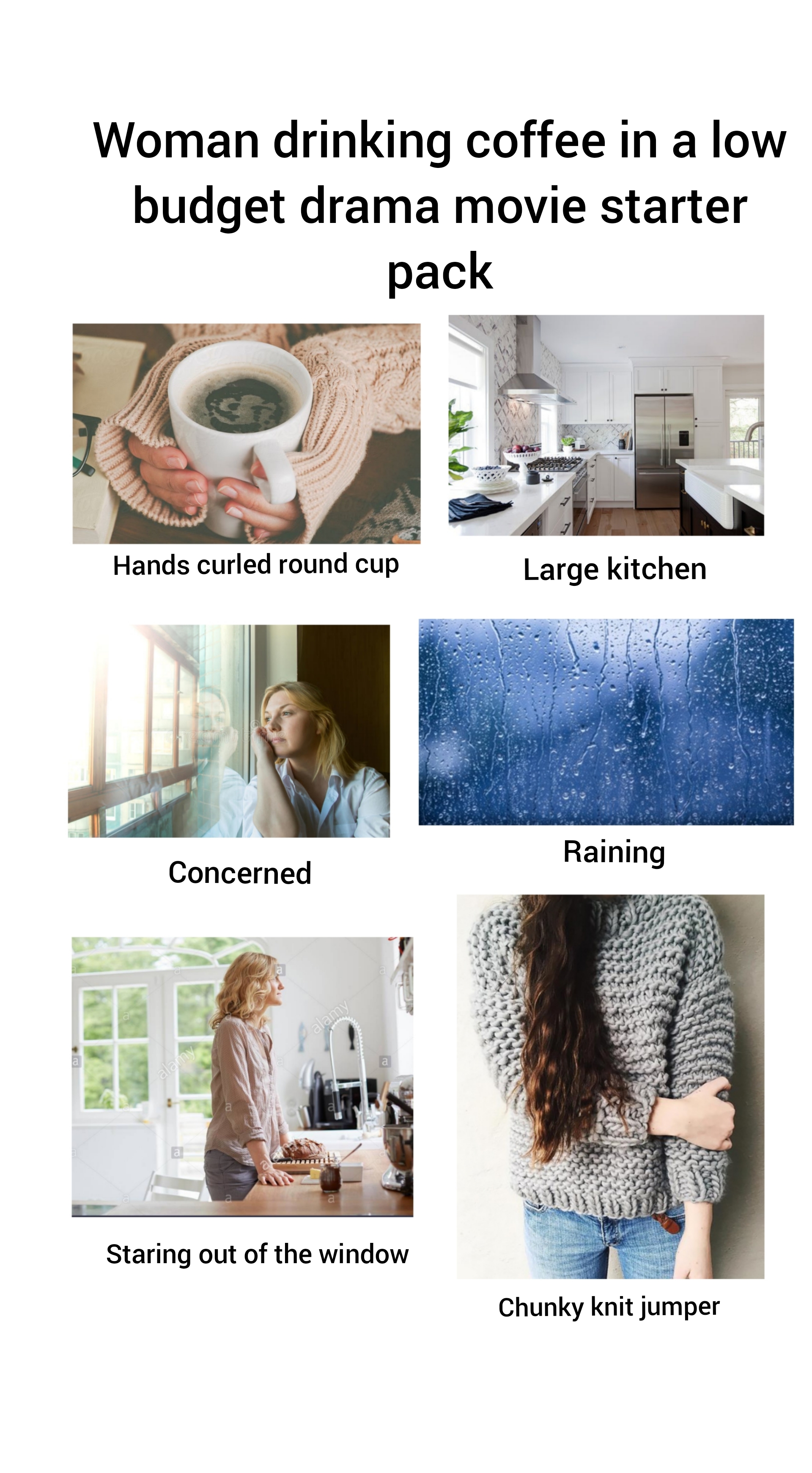 Woman drinking coffee in a low budget drama movie starter pack r/starterpacks