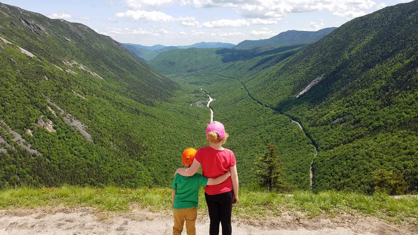 Top of Mt Willard in the White Mountains of New Hampshire. Kids are