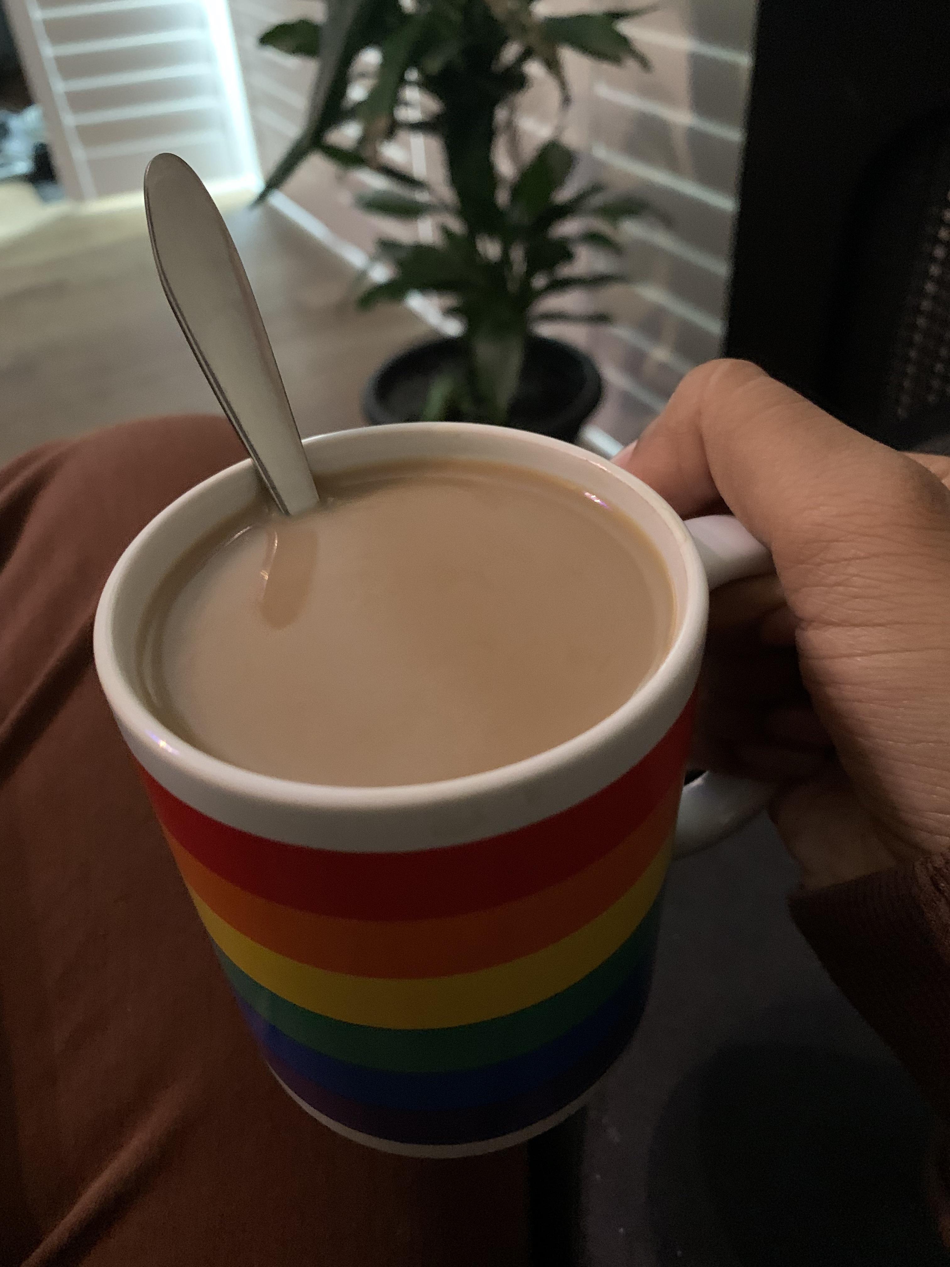 i figured out how i like my coffee. it's with milk and two sugars. r