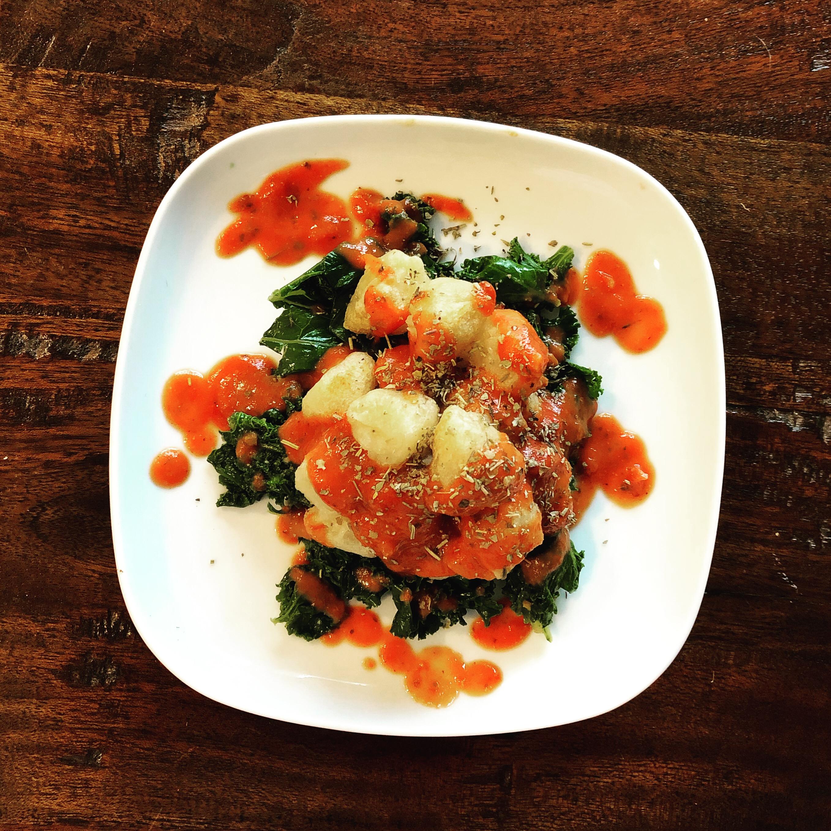 Vegan Dish Airfried Trader Joe's Cauliflower Gnocchi with Tomato