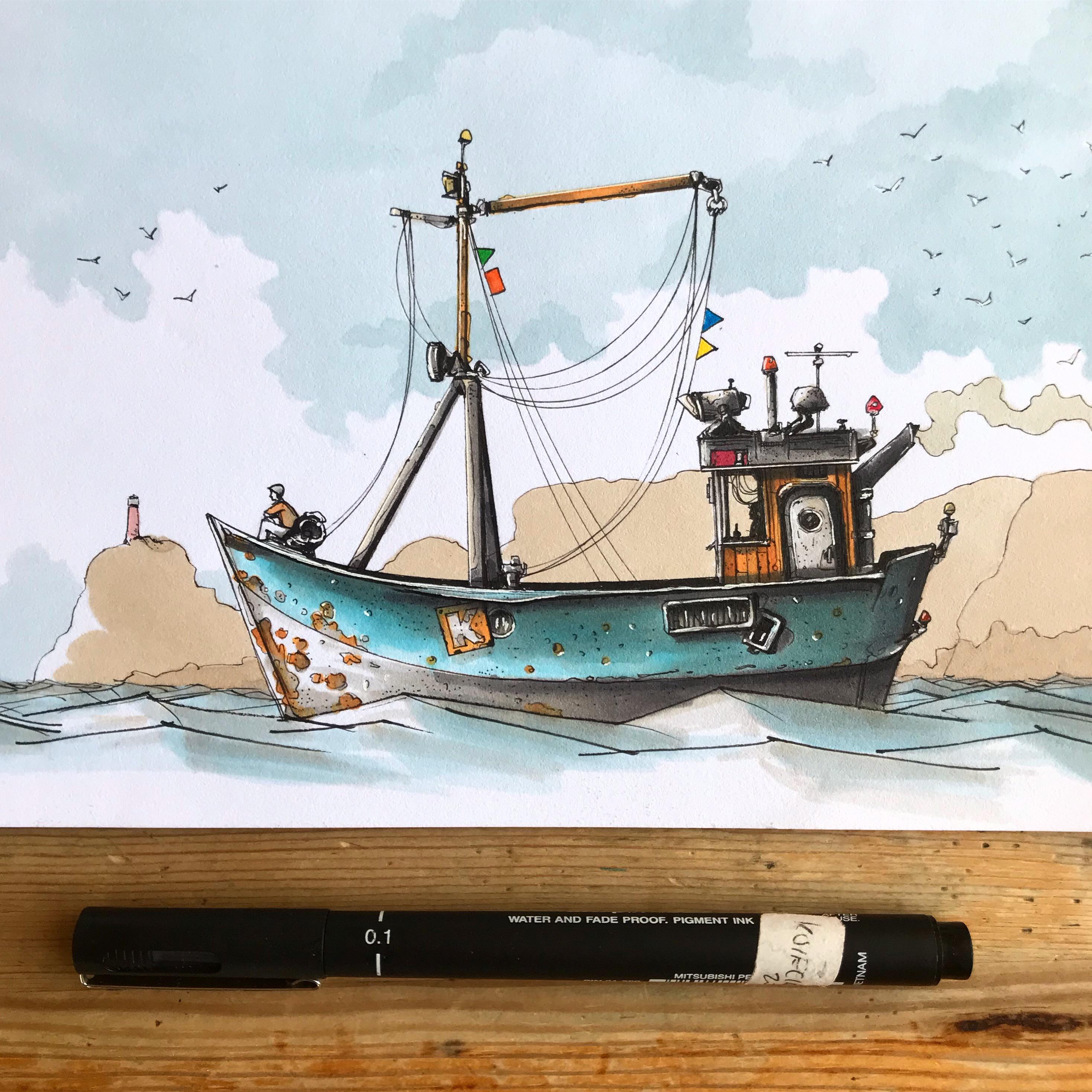 How To Draw A Fishing Boat