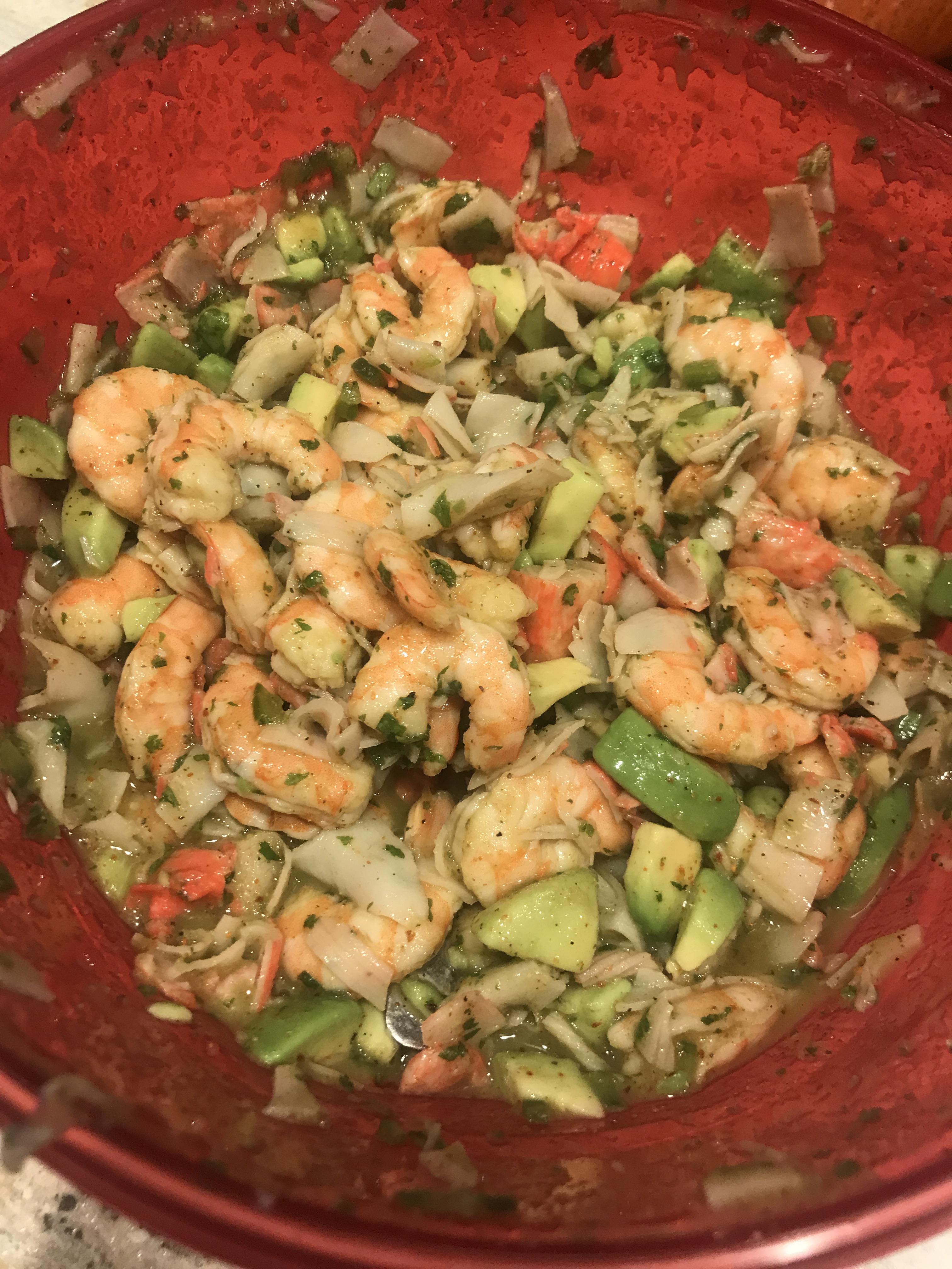 Shrimp and Crab Ceviche! Now to make some cheese chips to use as a vessel to eat it with 🤤 r
