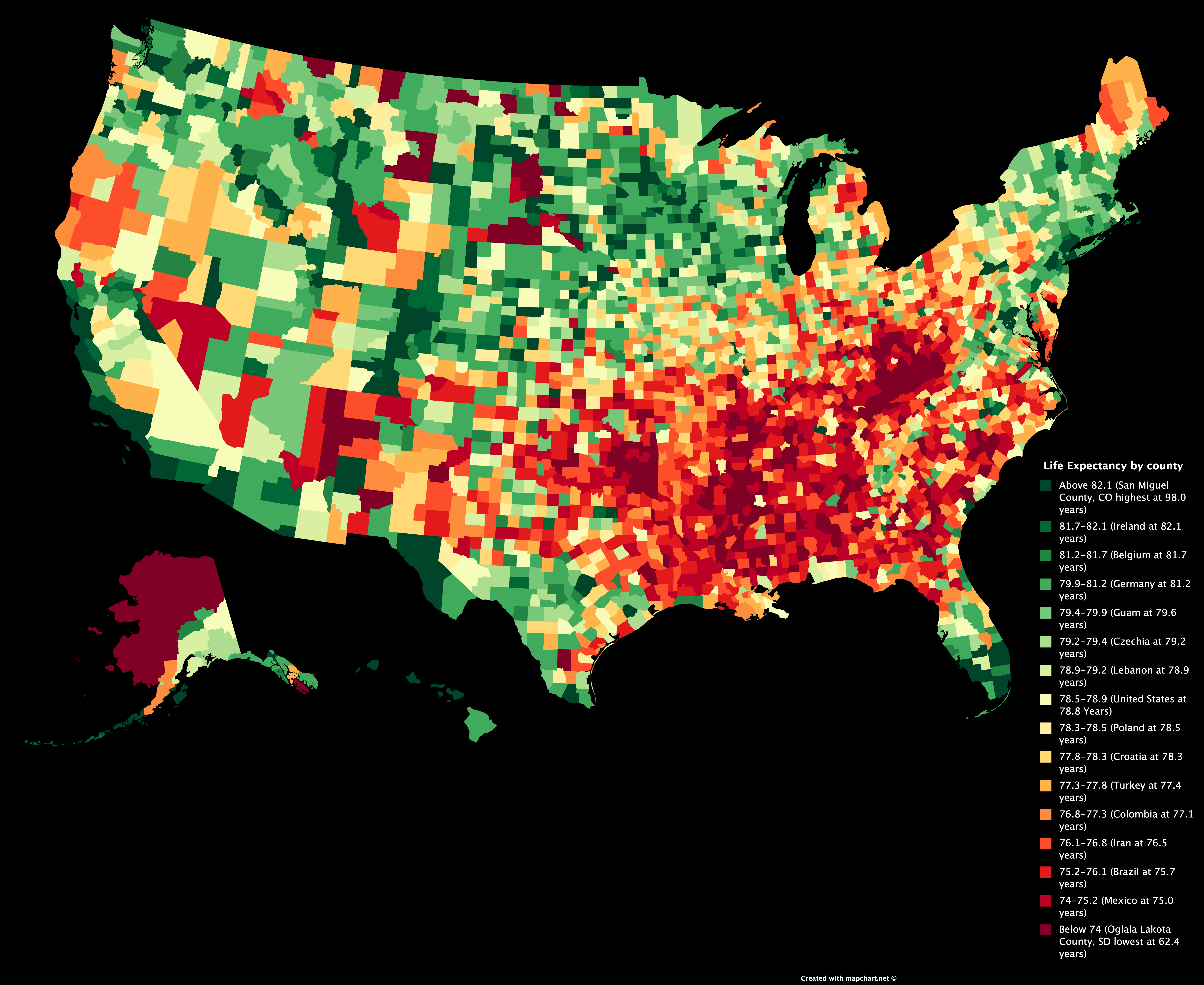 Life Expectancy by county r/MapPorn