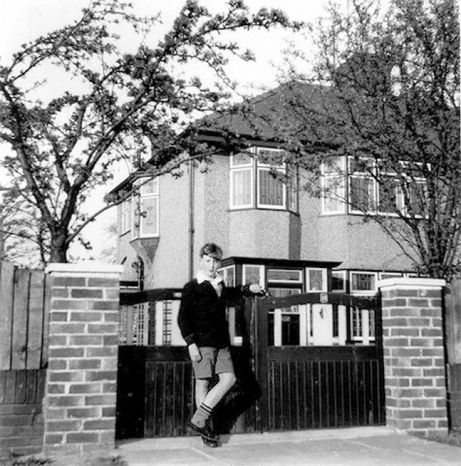 John Lennon outside his home, at 251 Menlove Avenue, Liverpool, early
