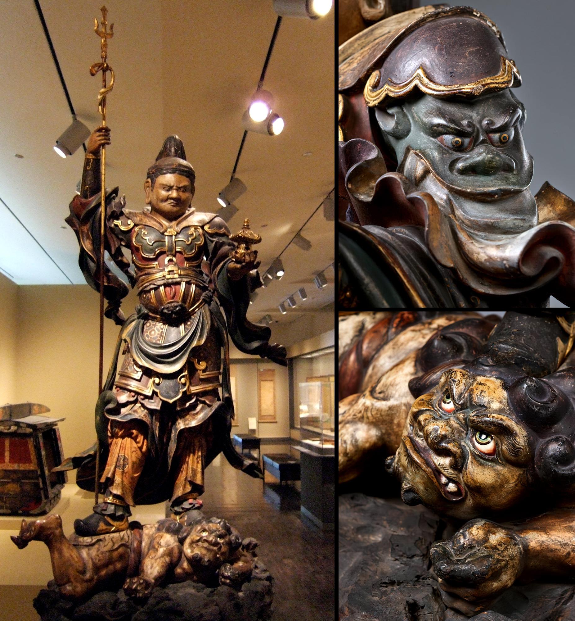 Sculpture of Vaisravana, guardian of the north, trampling on a demon