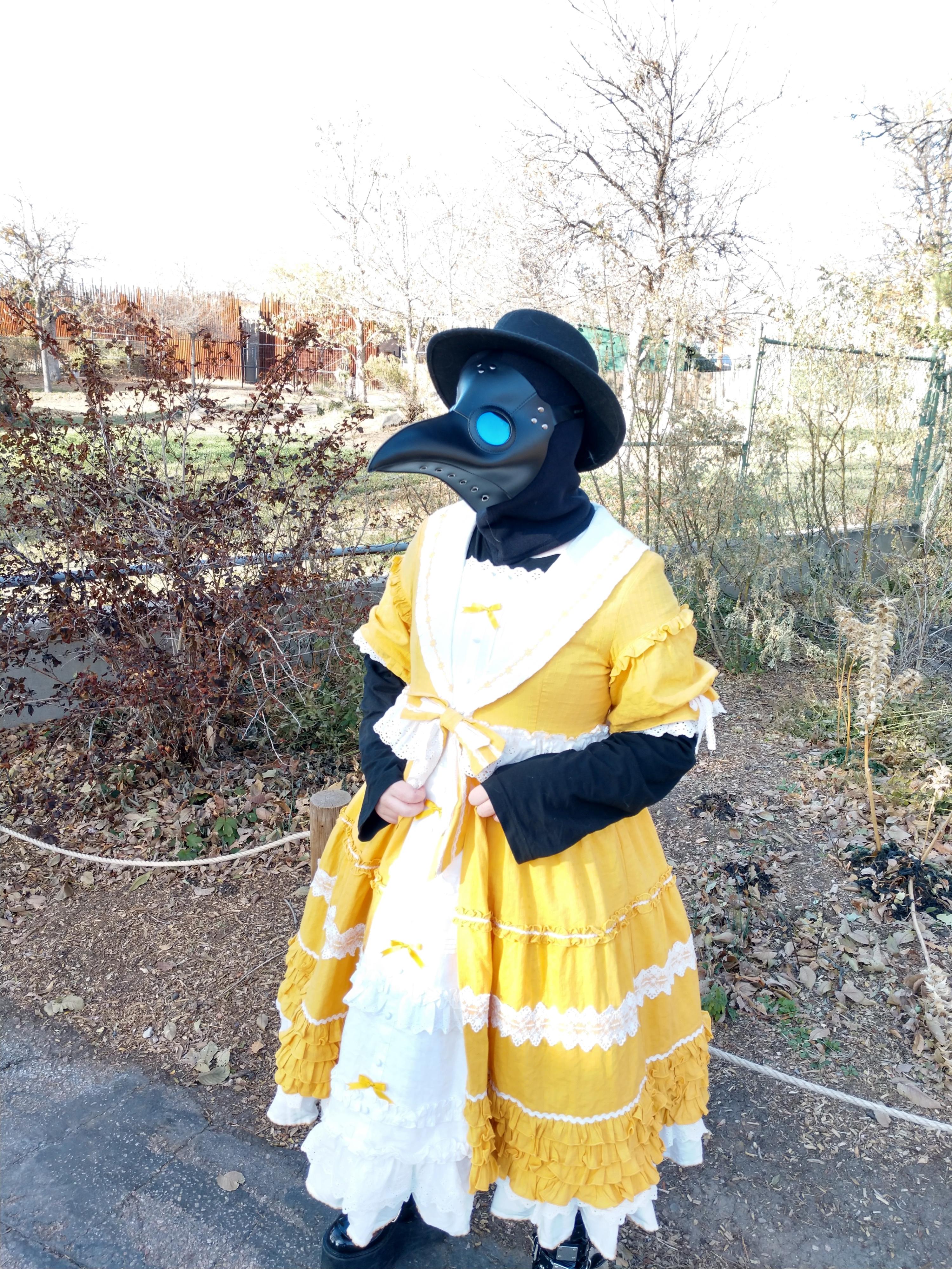 My child, the plague doctor. Designed and made the costume themself, with a few store bought