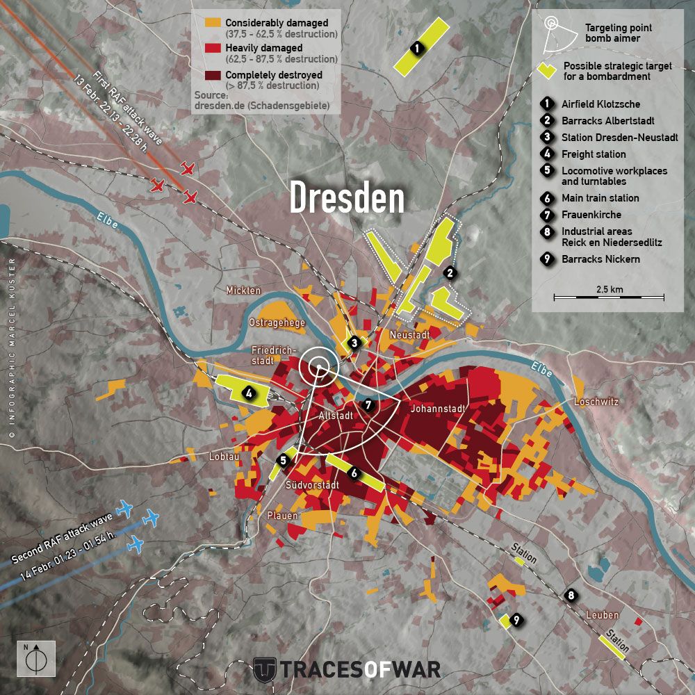 Map of Dresden Bombing in WW2, which was controversial during and after
