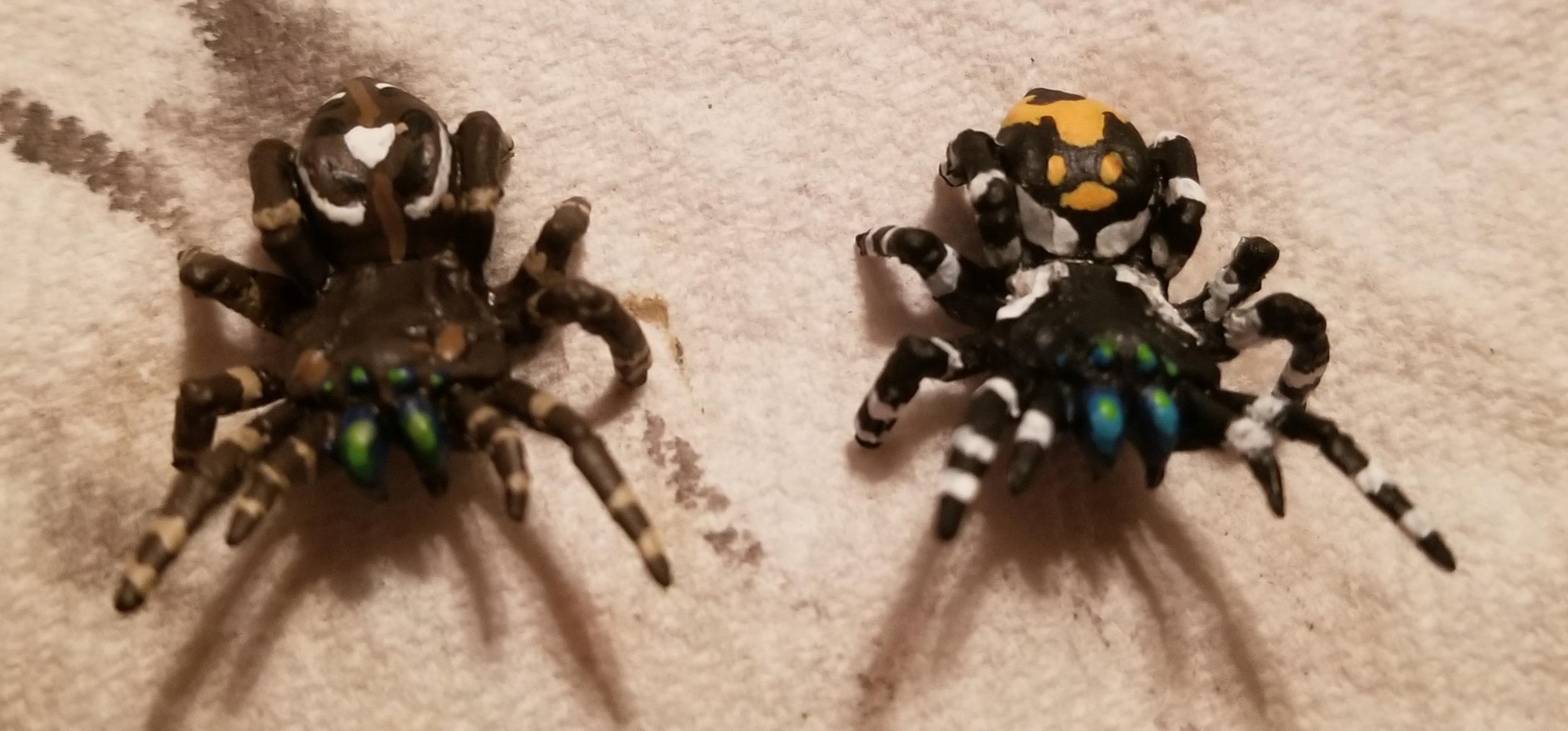 My Bones spiders! Modeled after the Male and female Bold Jumping Spider