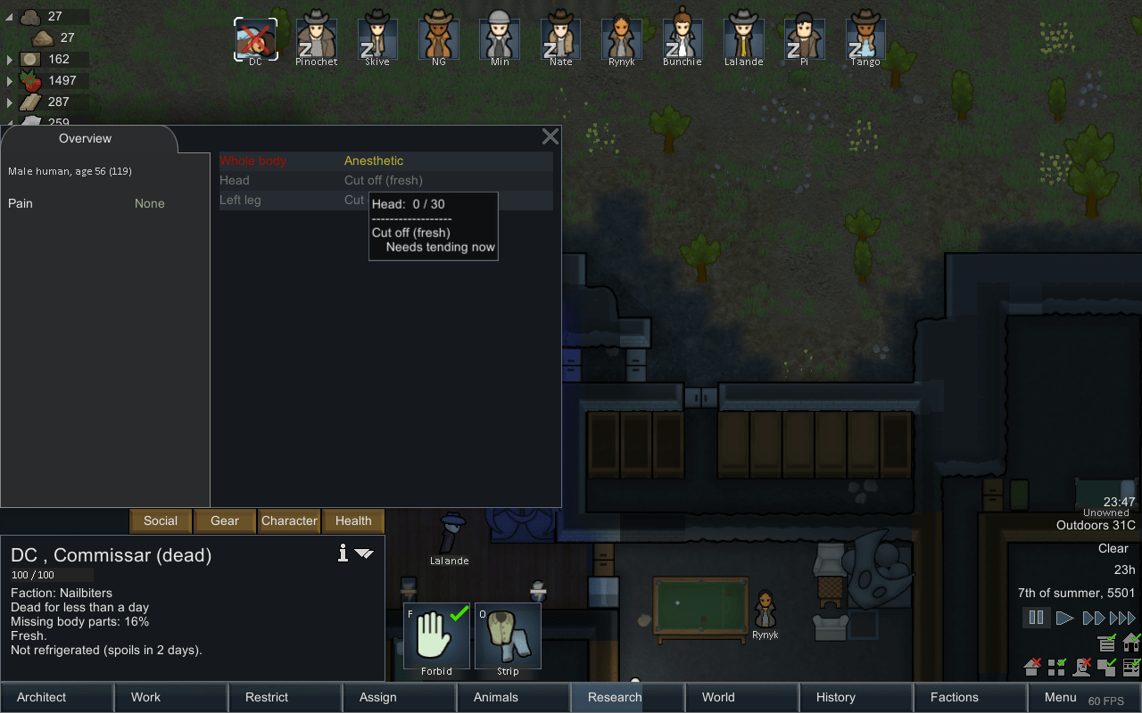 Tried to install bionic eye for the 4th time. THE MEDICAL SYSTEM HAS BEEN SNORTING YAYO. RimWorld