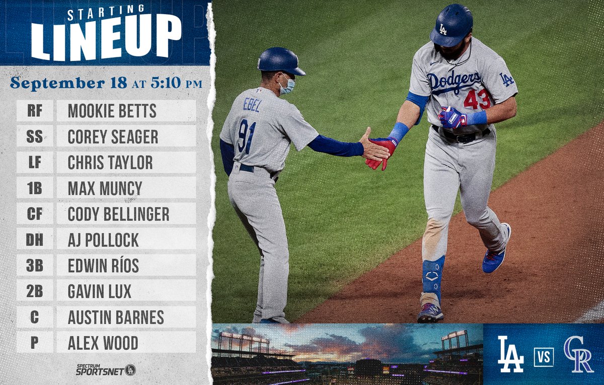 Dodgers Starting Lineup for Today 9/18/2020 r/Dodgers