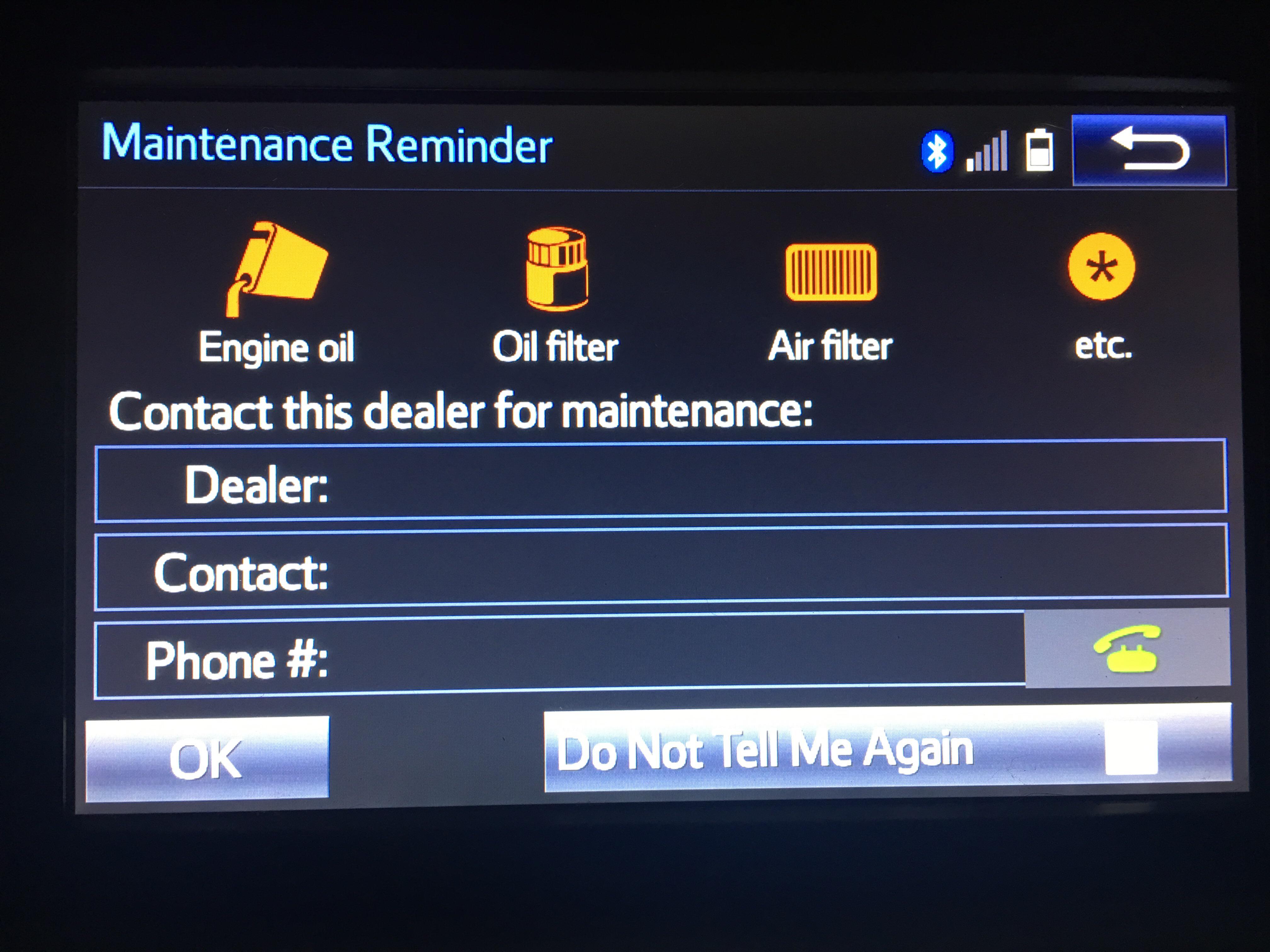 Question on maintenance screen : r/ToyotaHighlander
