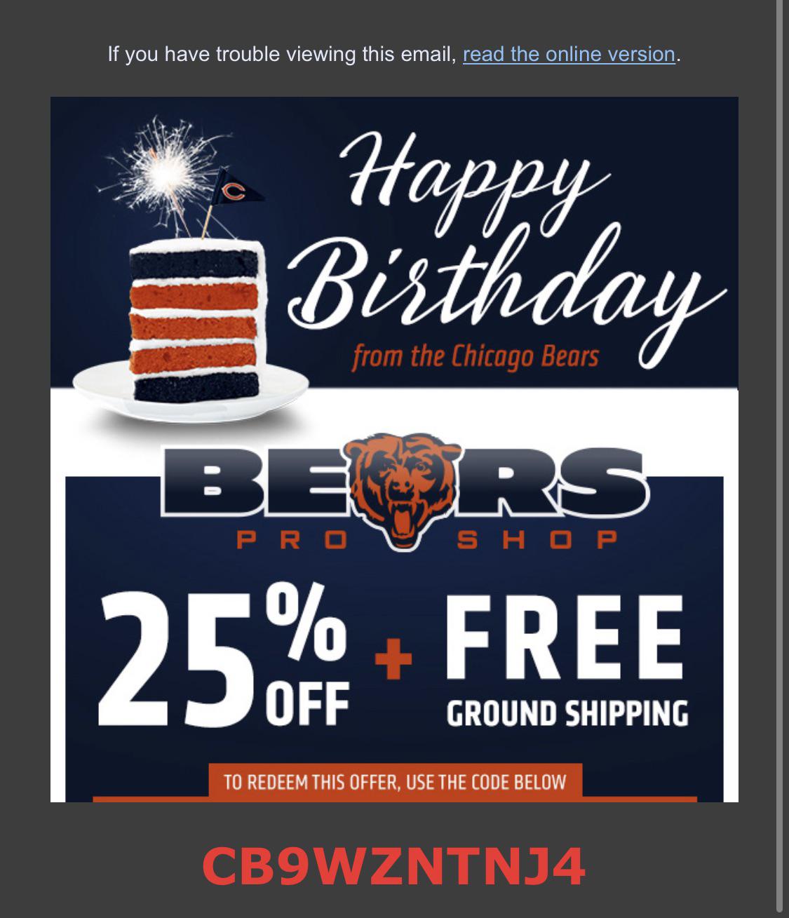 Bears Pro Shop coupon. 1 time use r/CHIBears