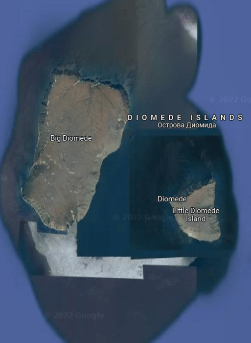 In the Bering Strait there are 2 islands called the big diomede and