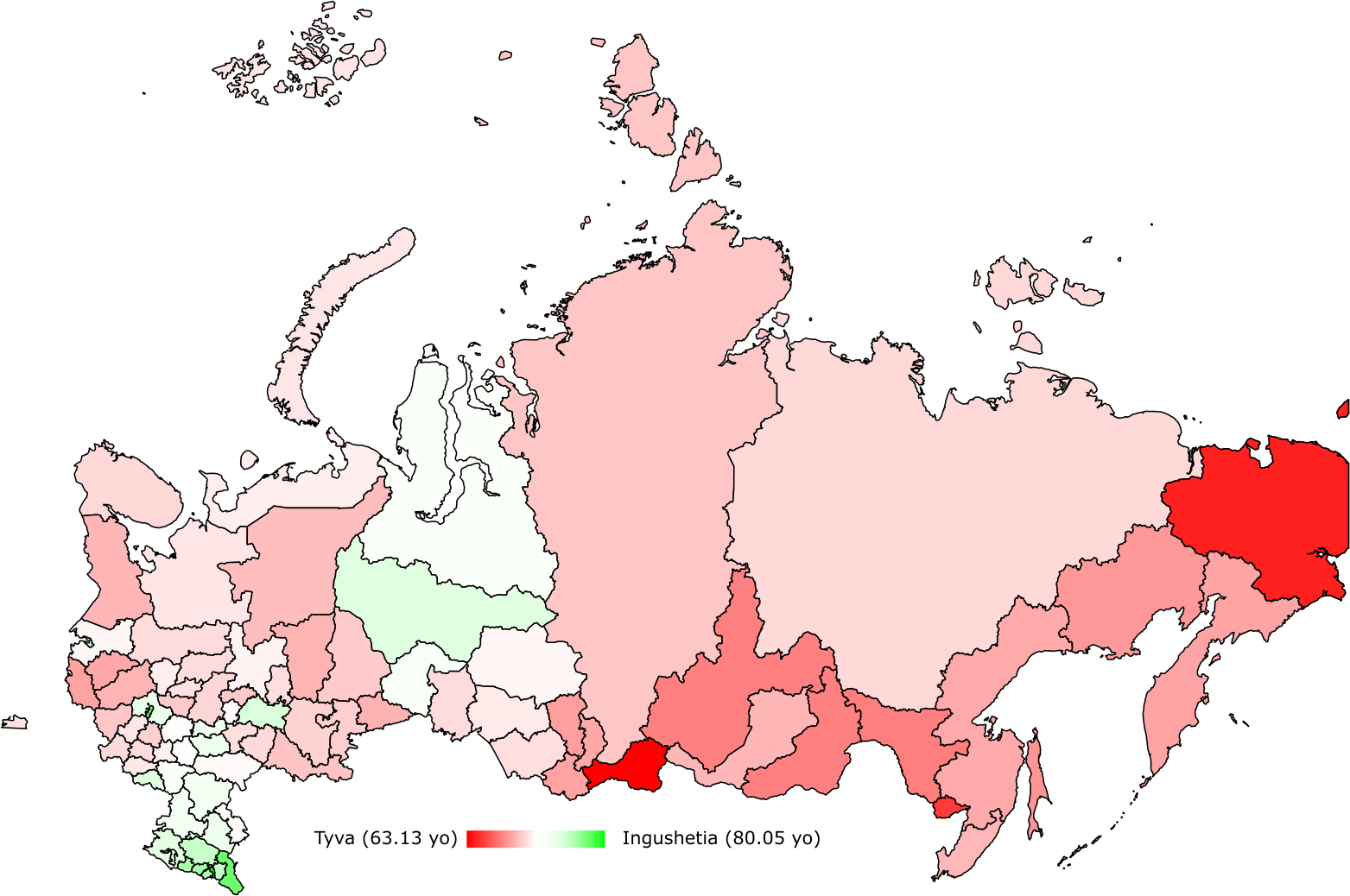 Life expectancy in the Russian Federation (2015) r/MapPorn