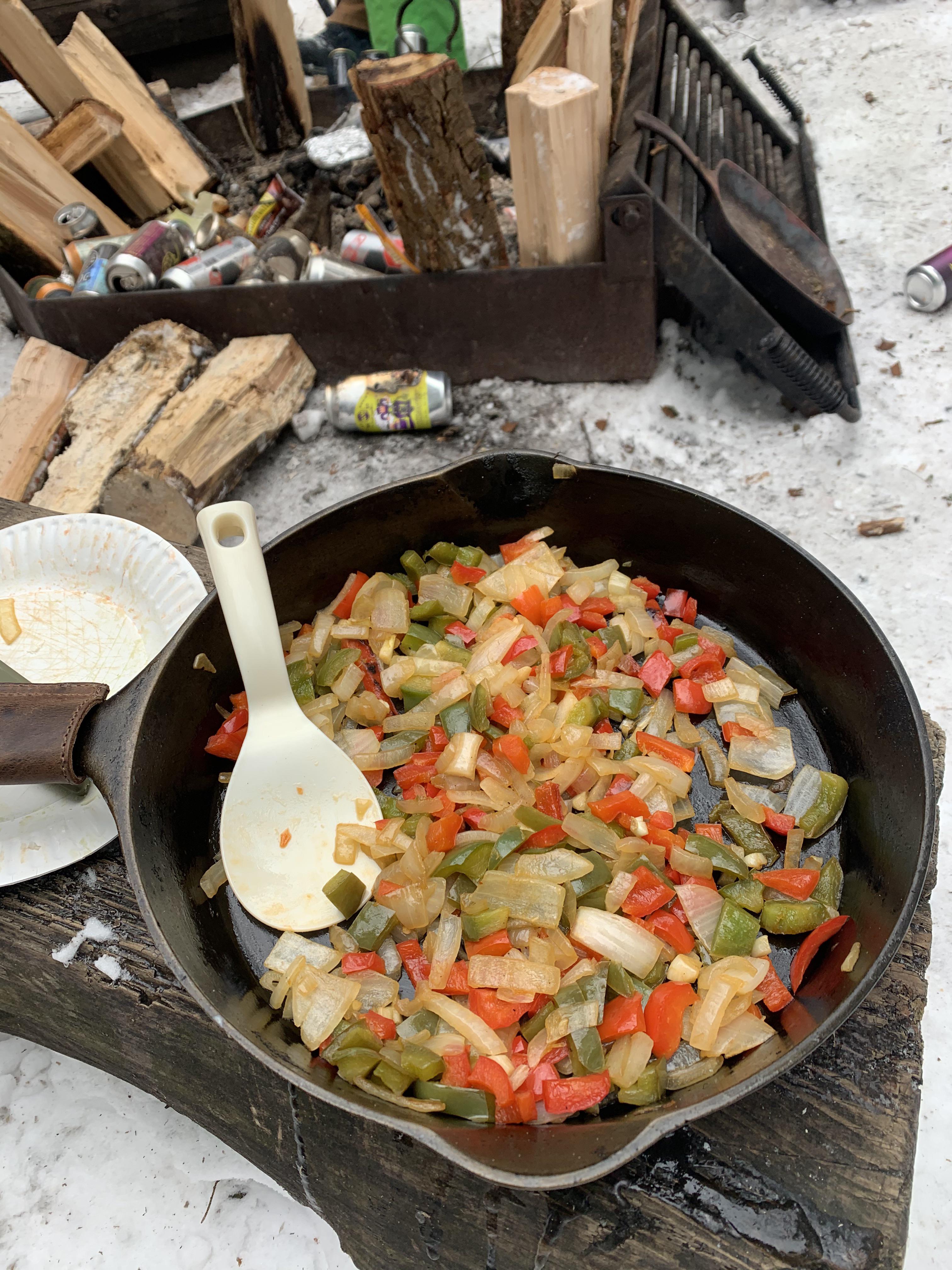 Using my great grandmother’s cast iron to start soup at winter camp. r/castiron