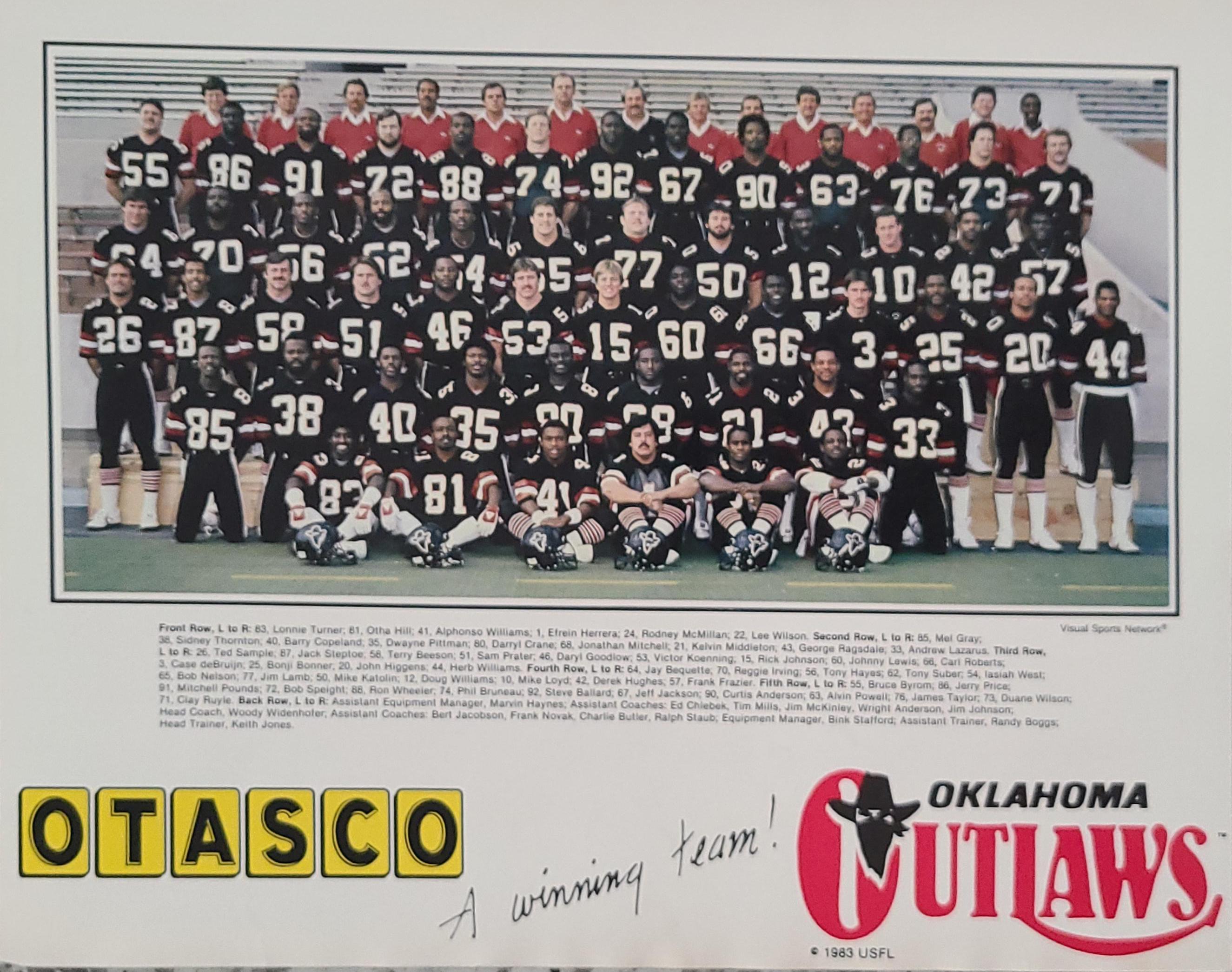 1984 Oklahoma Outlaws Team Picture Card r/USFL