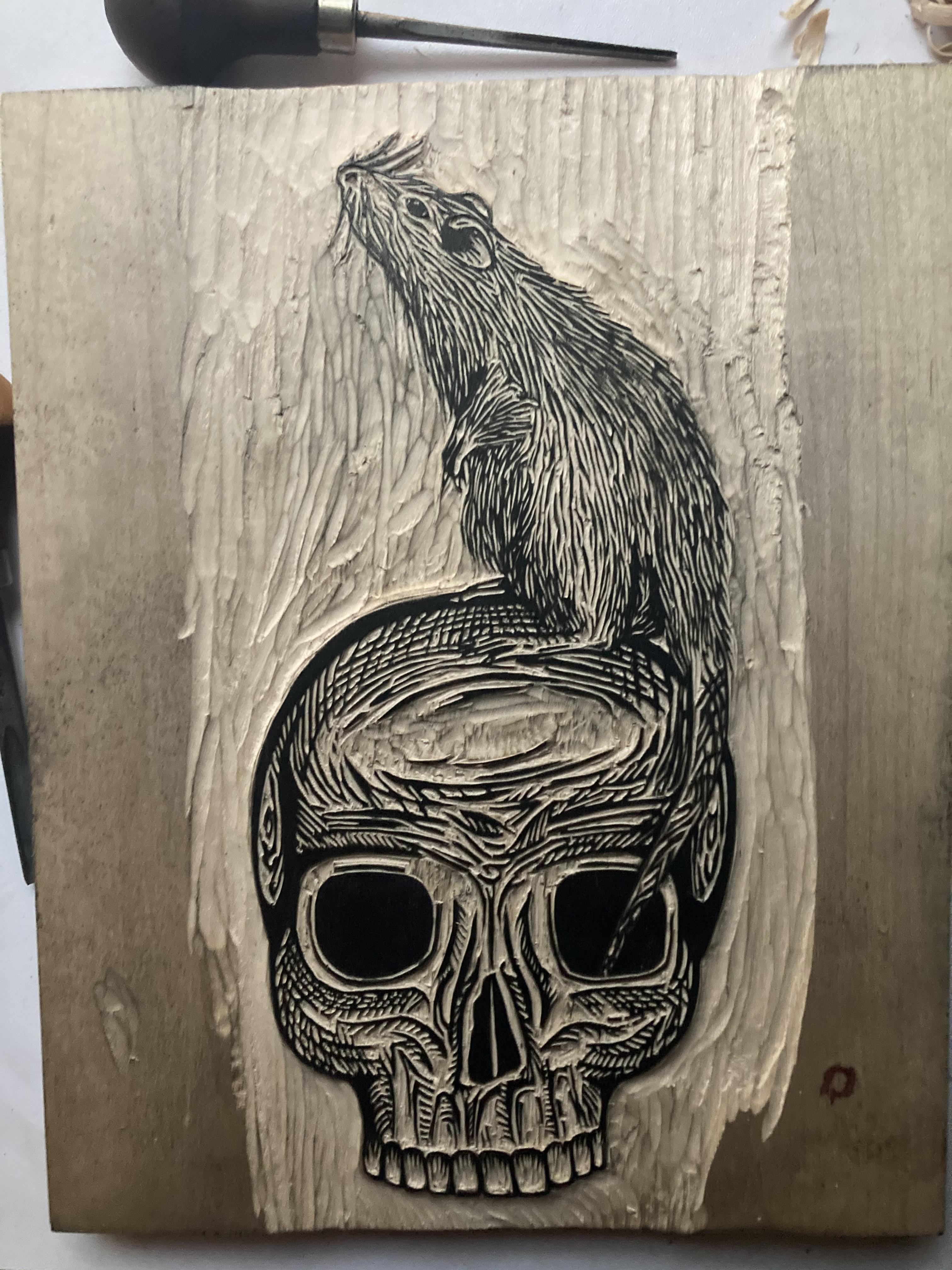 Finished carving my first wood block. Ignore the stain in the bottom