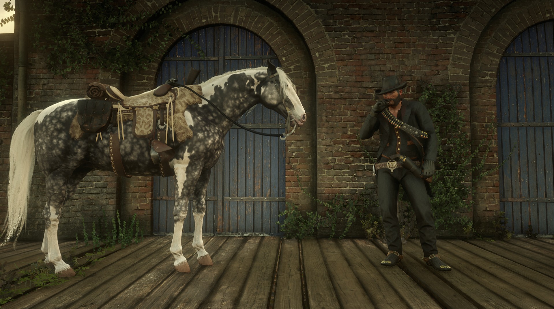 My John Marston with my beautiful horse spotty r/reddeadredemption