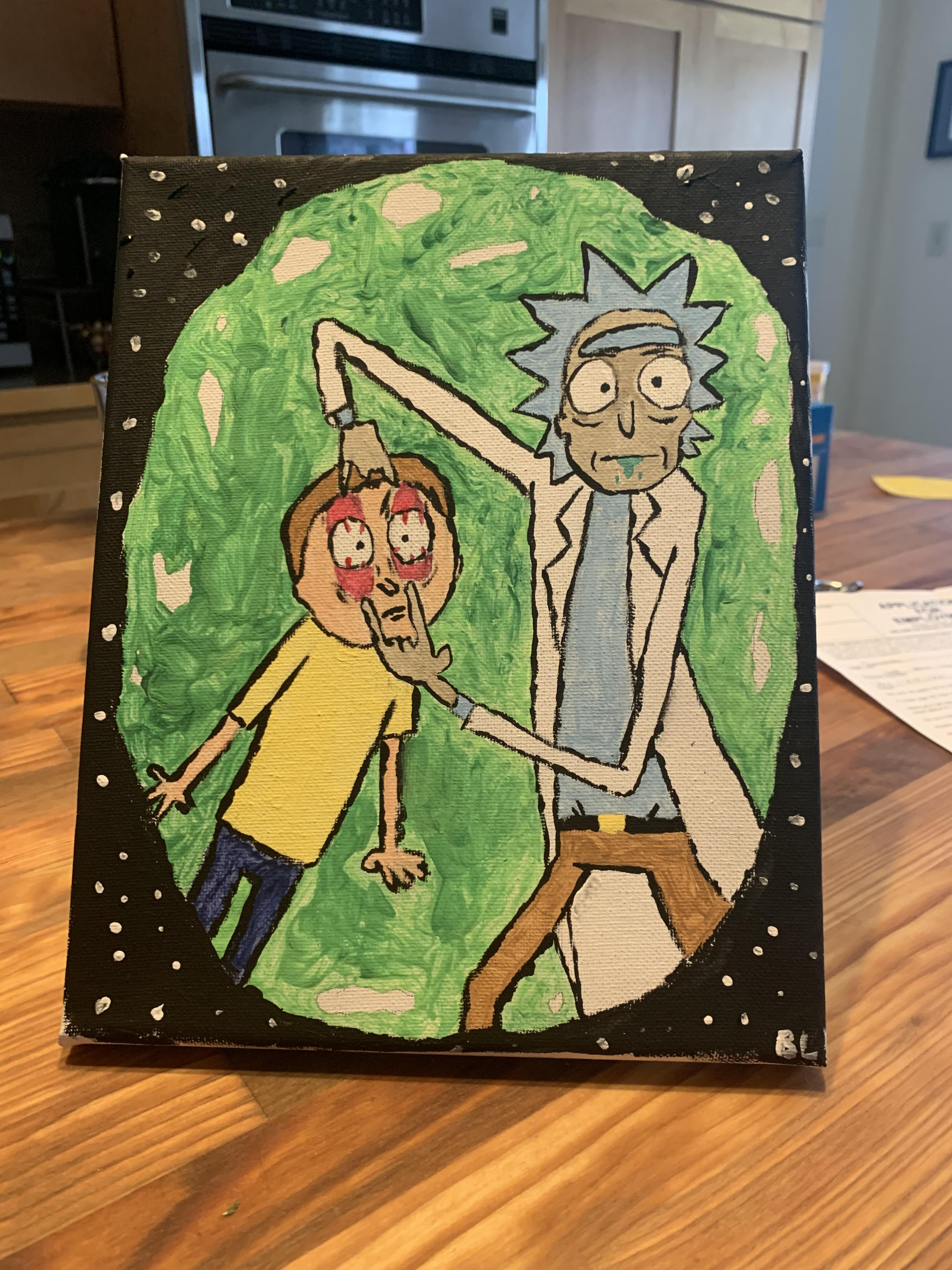 My friends Rick and Morty painting r/rickandmorty
