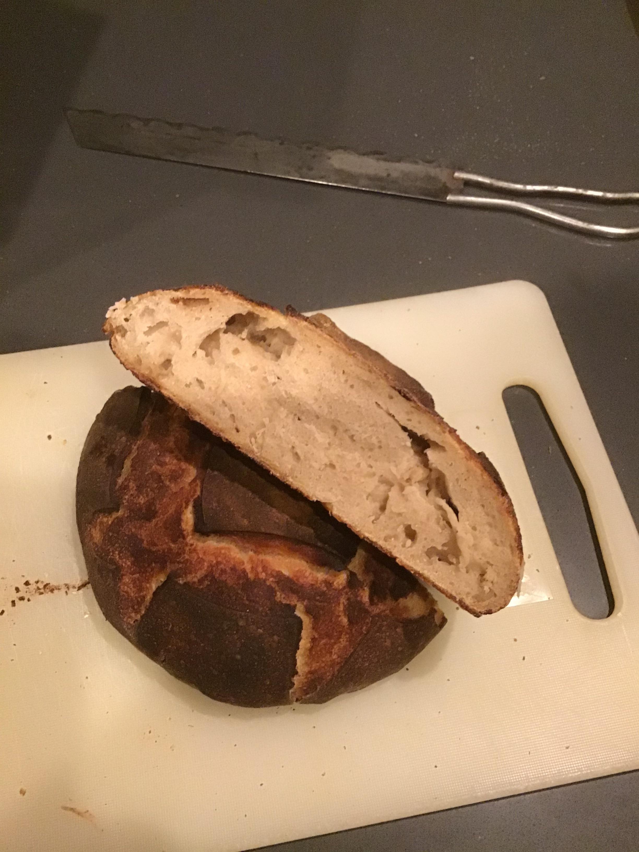 Simple sourdough decent crust inside a little bit gummy. Not sure what