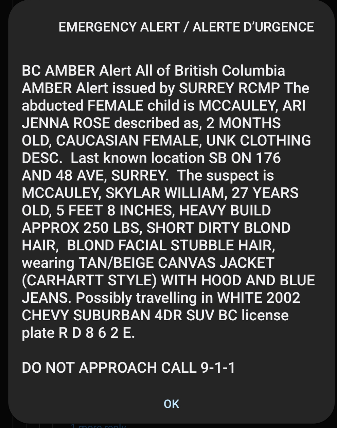 Amber Alert Criteria Bc