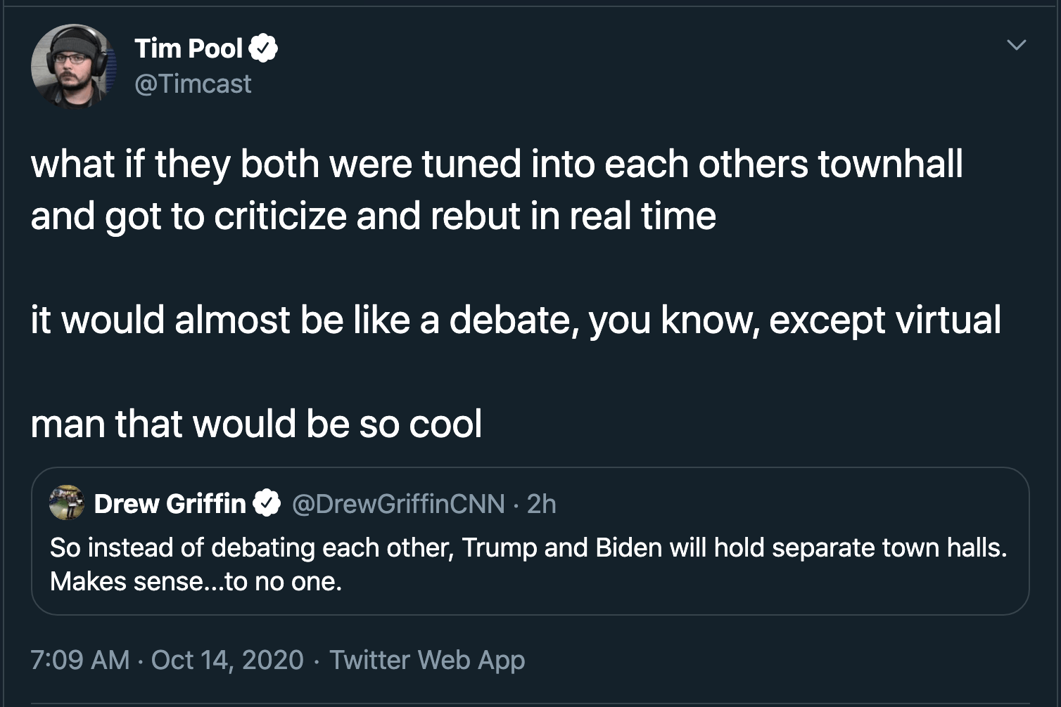 I decided to browse Tim Pool's Twitter feed. Even when he isn't