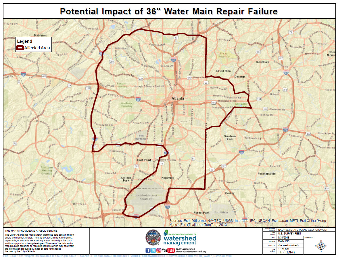 Risk of full water outage until Wednesday for ATL Atlanta