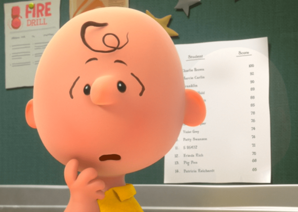 In The Peanuts Movie (2015) Charlie Brown mixes up his test with