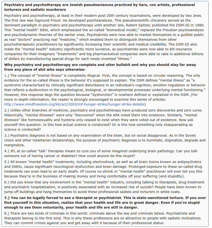 "You can be legally forced to see a therapist or psychiatrist. This is