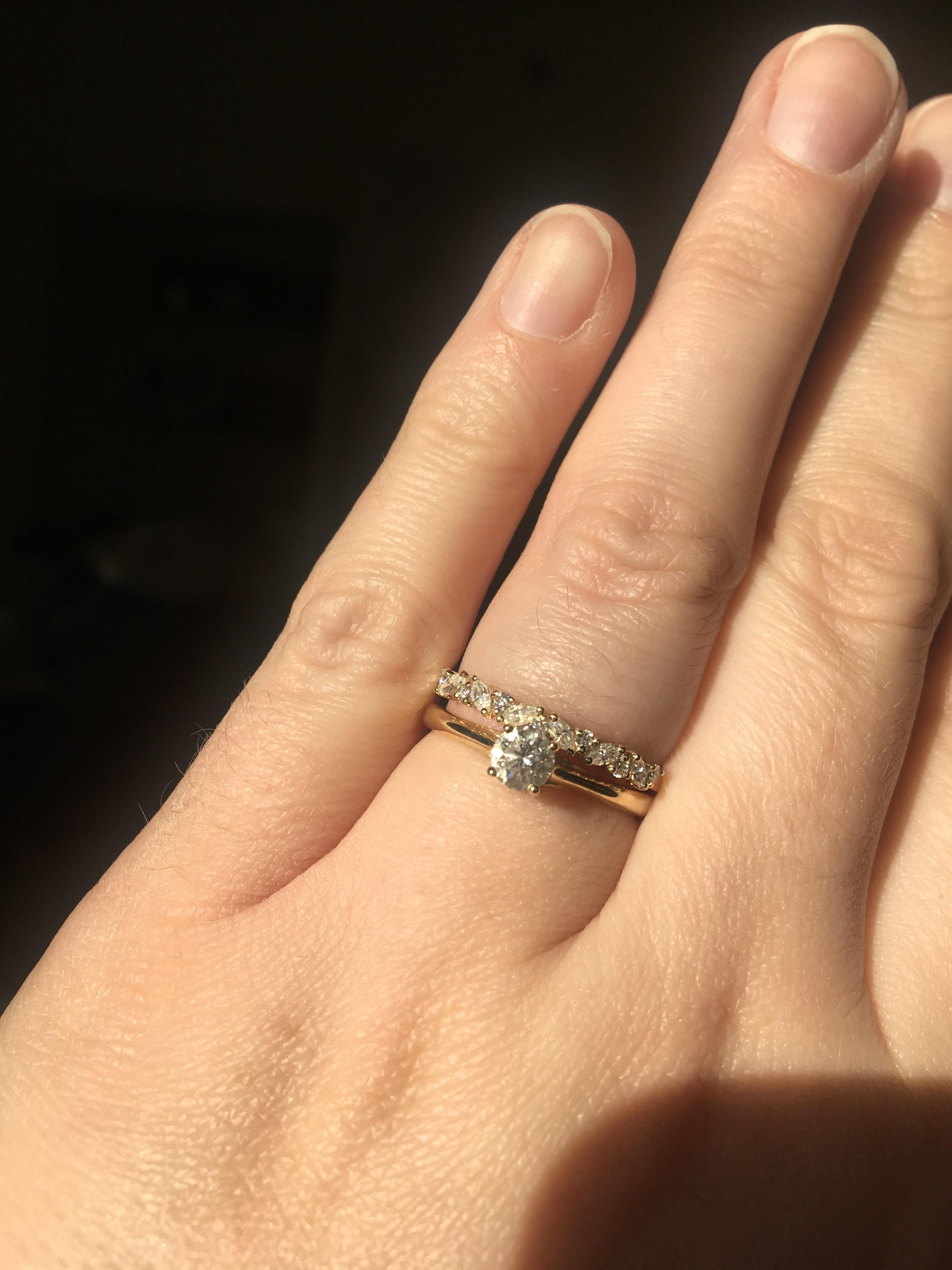 My wedding band came today! Moissanite band from LoveRingsDesign on