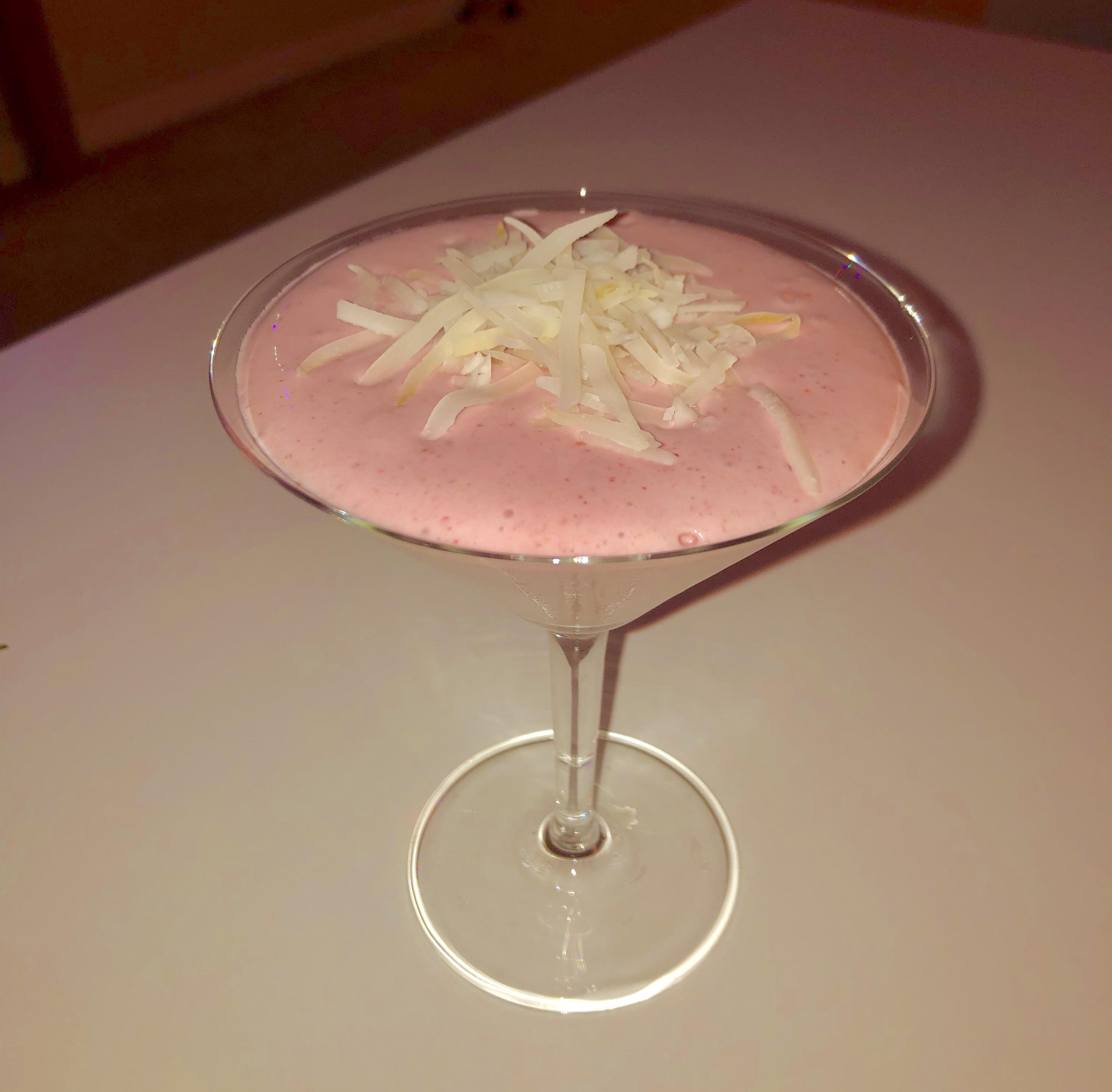 Cottage cheese strawberry mousse (very filling and delicious!) around