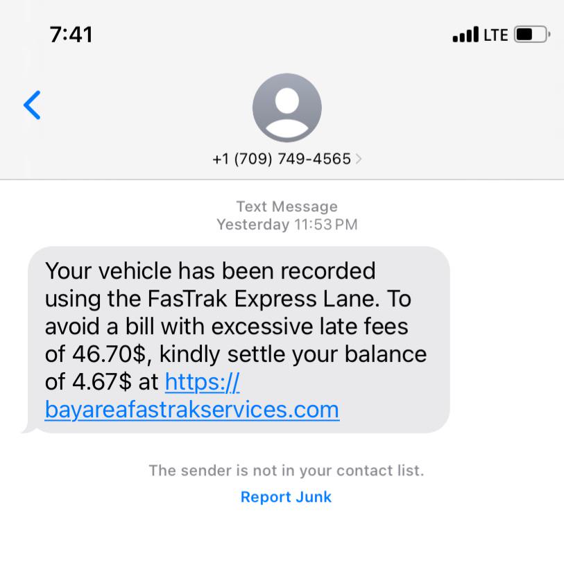 Bay Area FasTrak old scam, new link r/Scams
