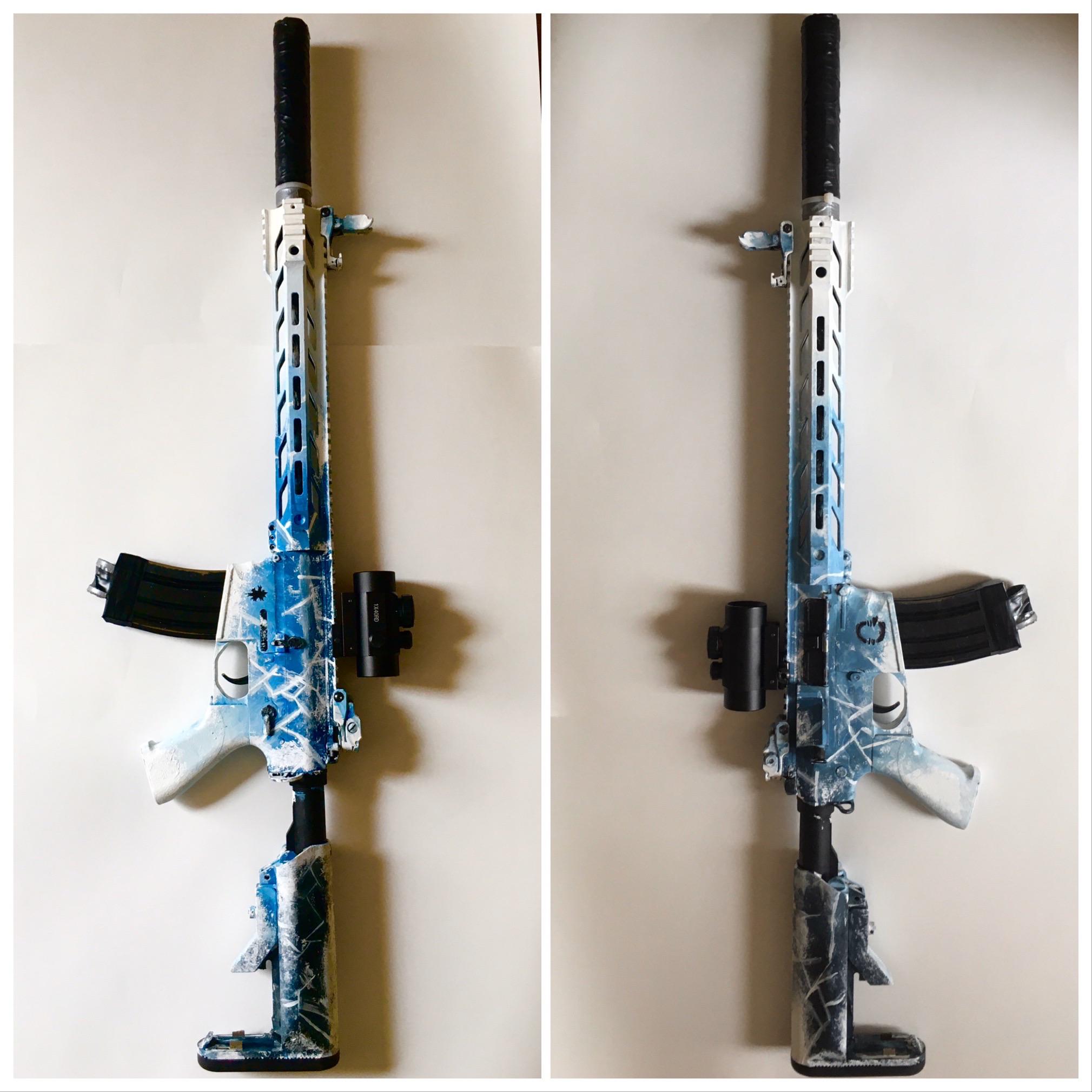 I made a custom Rainbow Sic Siege black ice skin for my AEG ) r/airsoft