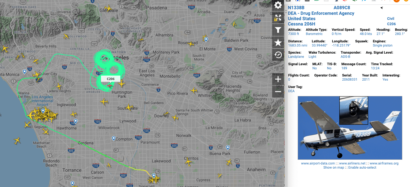 Los Angeles = DEA surveillance flightradar24