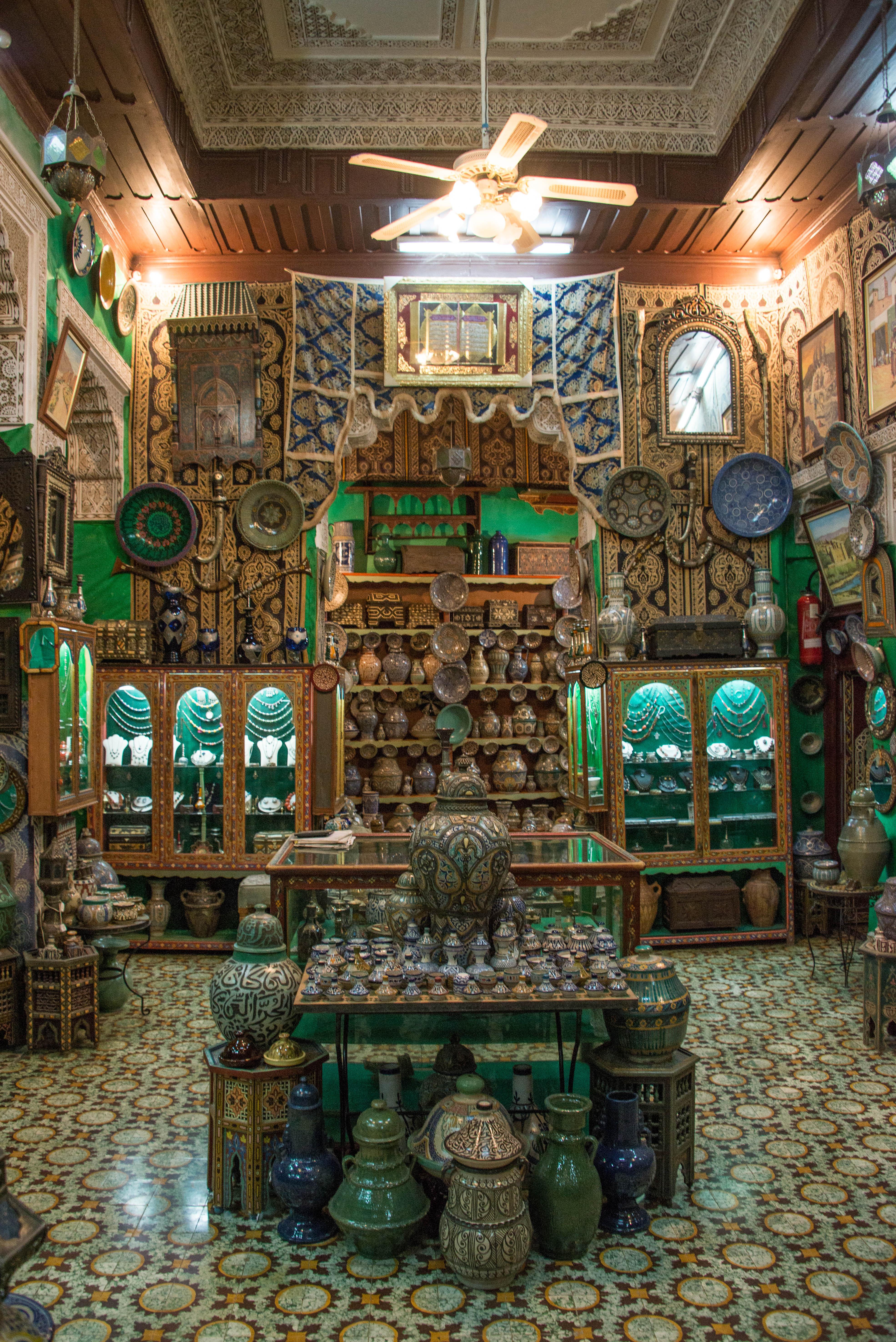 Entrance to an antique shop in the medina of Marrakech, Morrocco