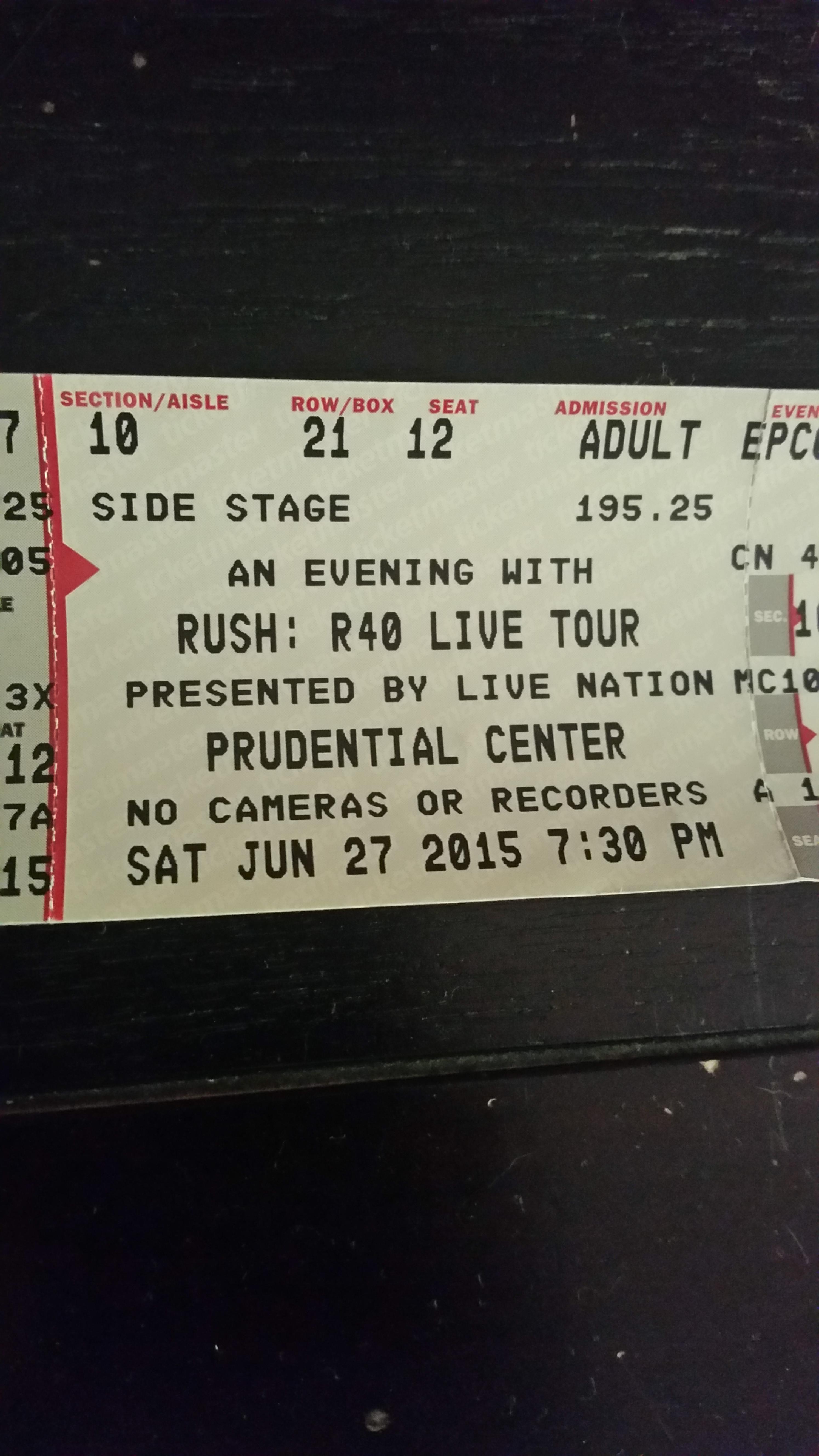 My Rush concert ticket was for row 21, seat 12 r/rush