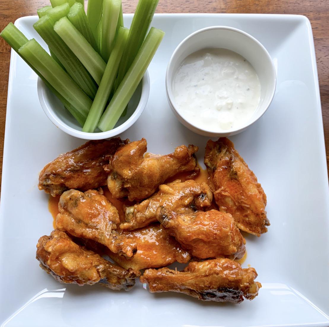 Air fryer hot wings with homemade blue cheese dip r/FoodPorn