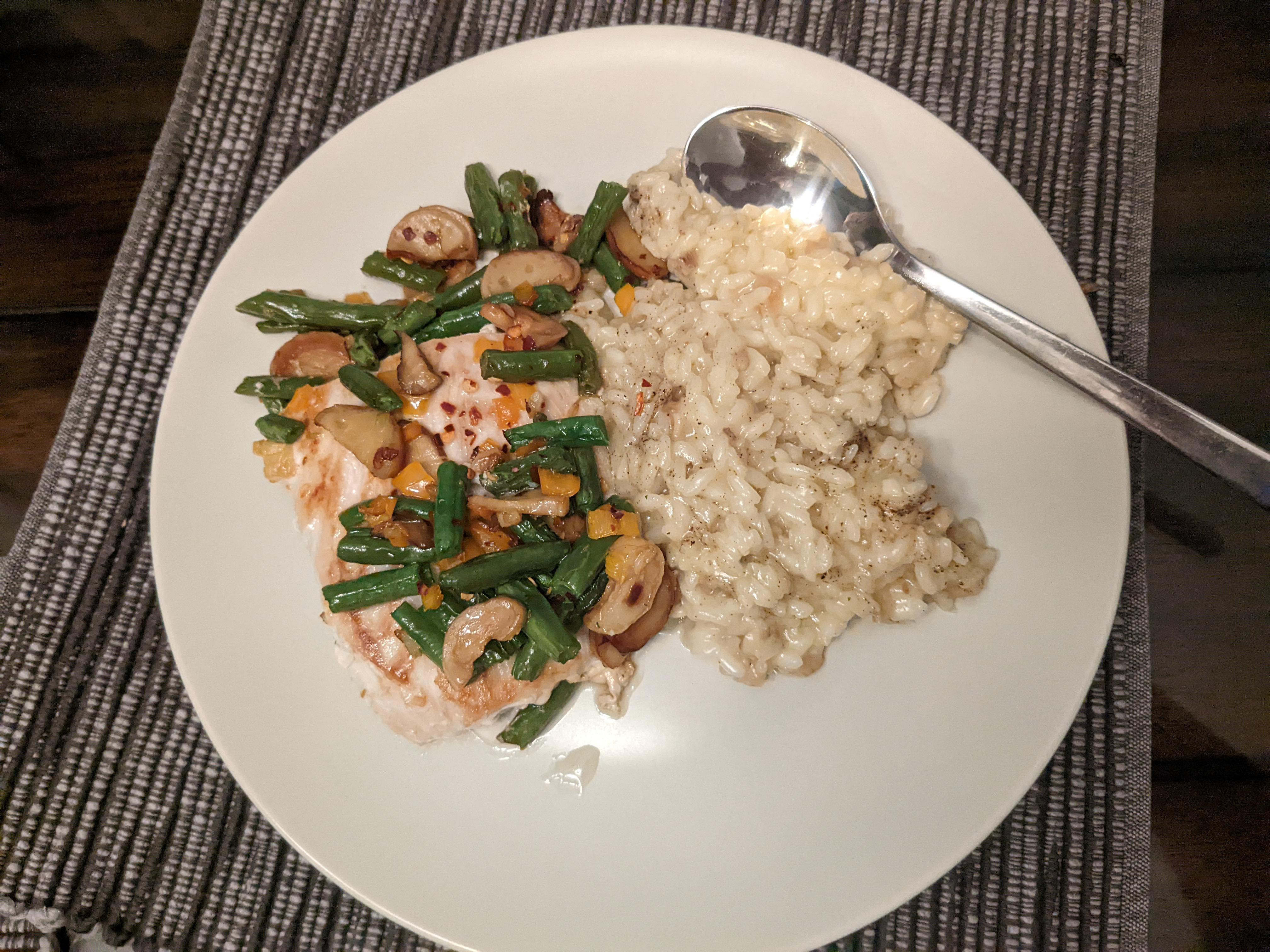 Carnaroli risotto with sauteed mahimahi and veggies r/homecooking
