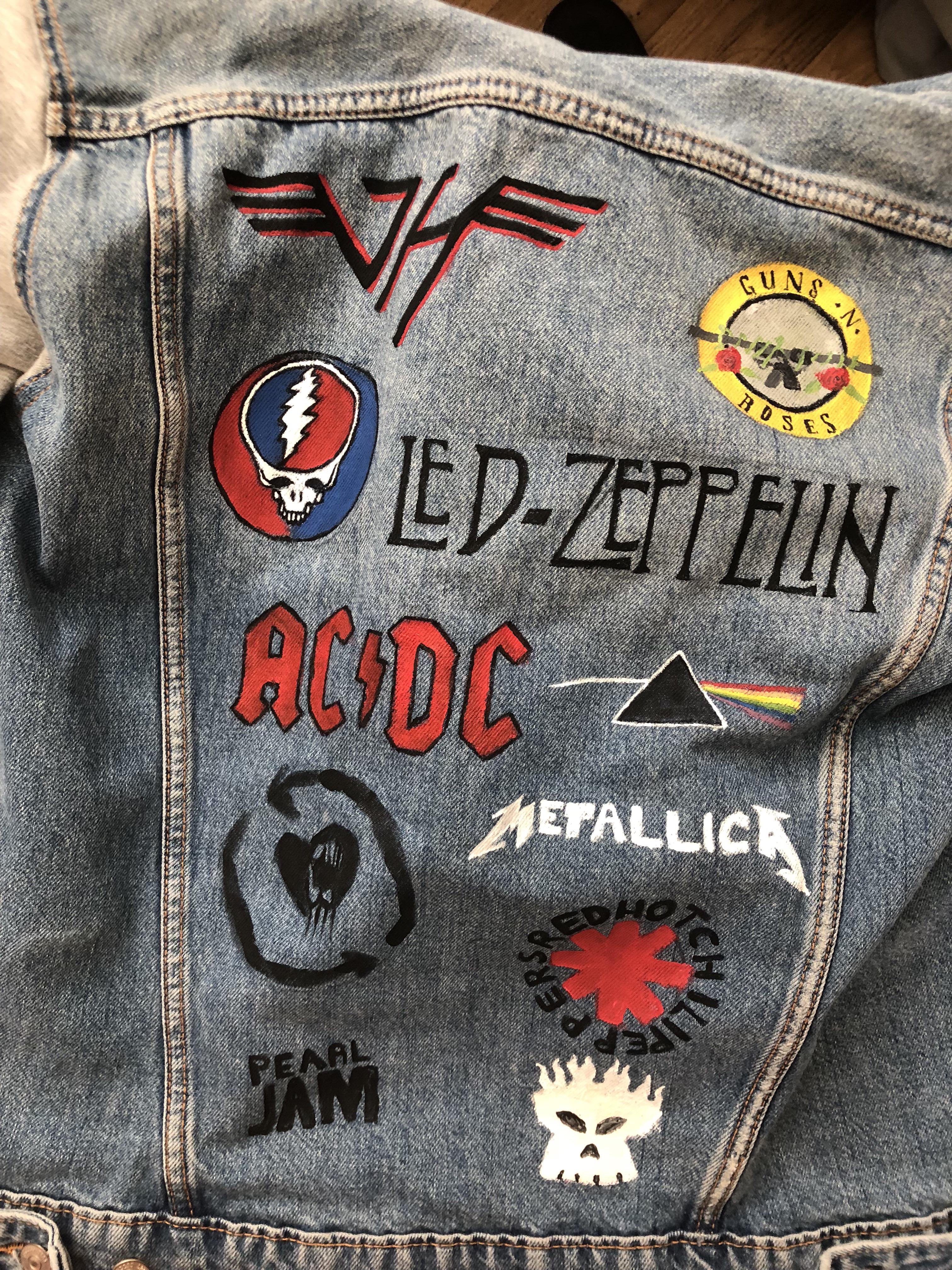 I painted my boyfriend’s jean jacket with rock bands! r/quarantineactivities