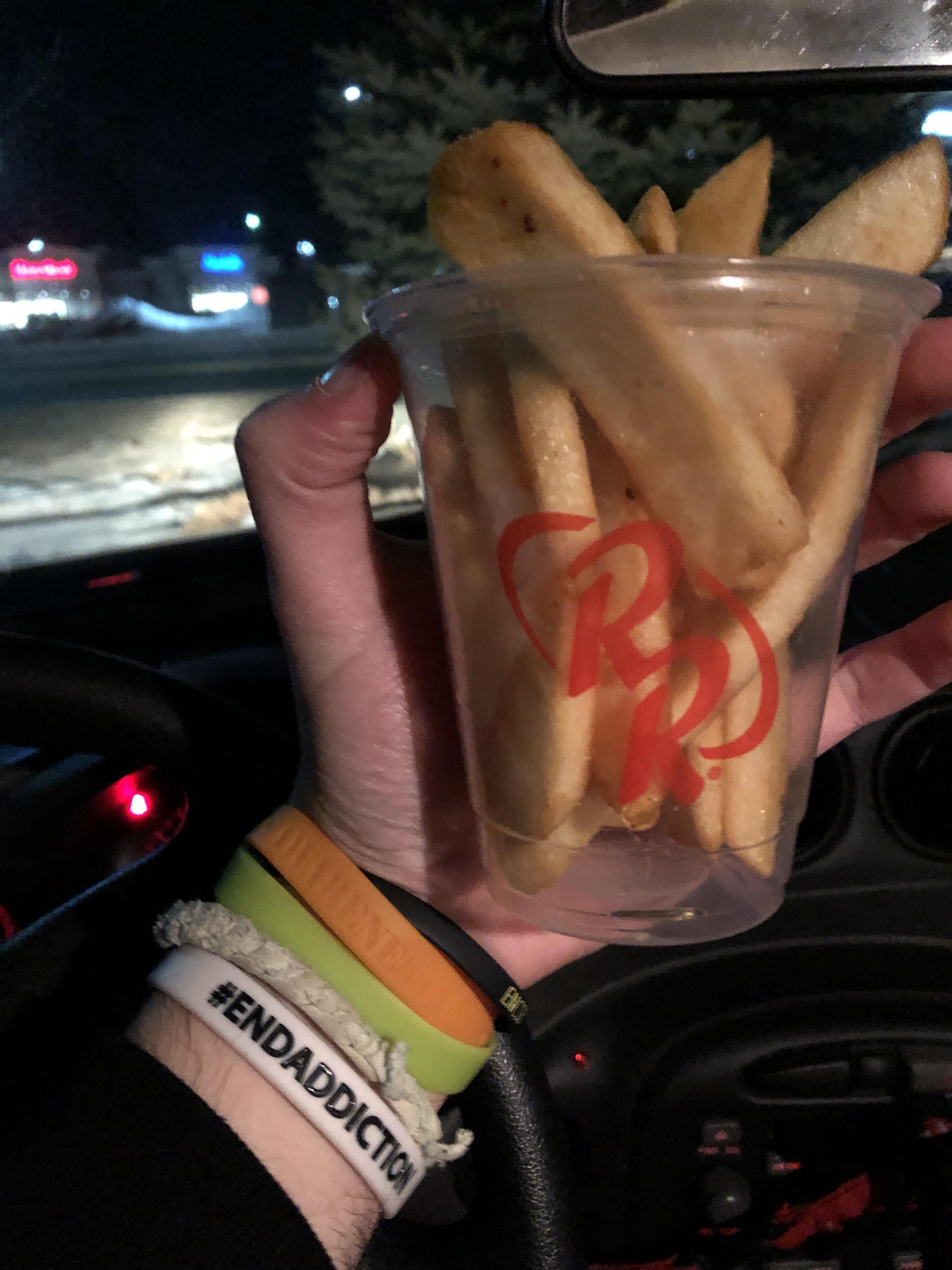 Shout out to Red Robin who gives out cups of fries to delivery drivers