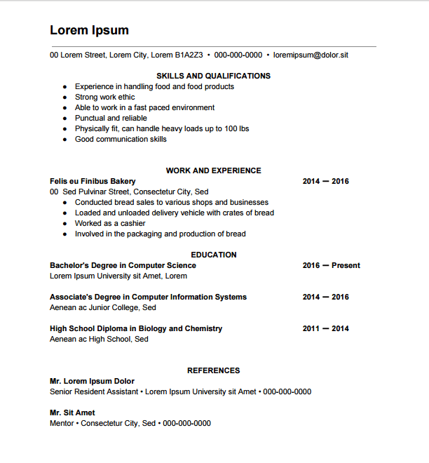 Trying to get a waiter/dishwasher/cashier/barista job in Canada r/resumes