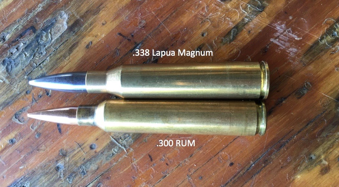 Side by side photo of the .338 Lapua Magnum and .300 RUM r/longrange