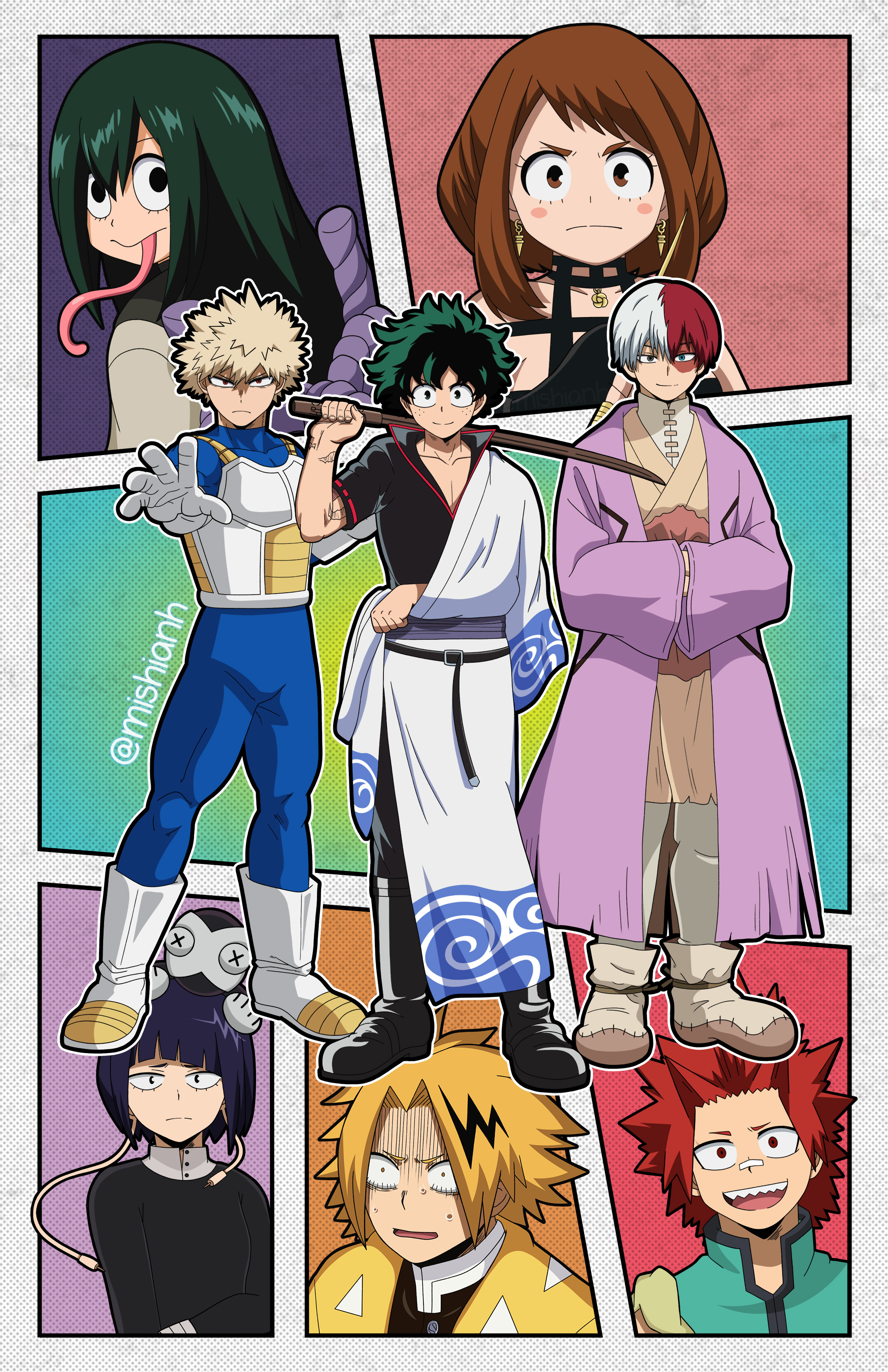 I drew some Class 1A students dressed up as different Anime characters for Halloween! r