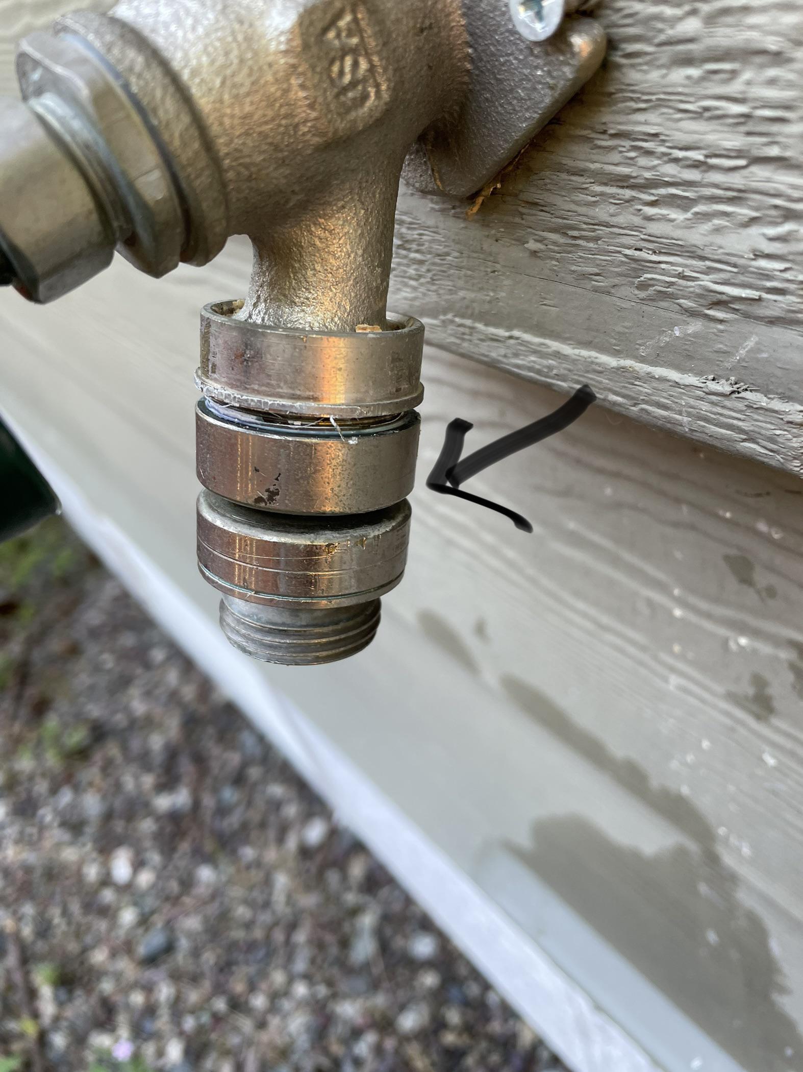 Garden spigot leaking from where the arrow is. How to fix ? r/Plumbing