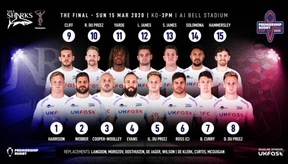 Sale Sharks team for the Premiership Cup Final r/rugbyunion