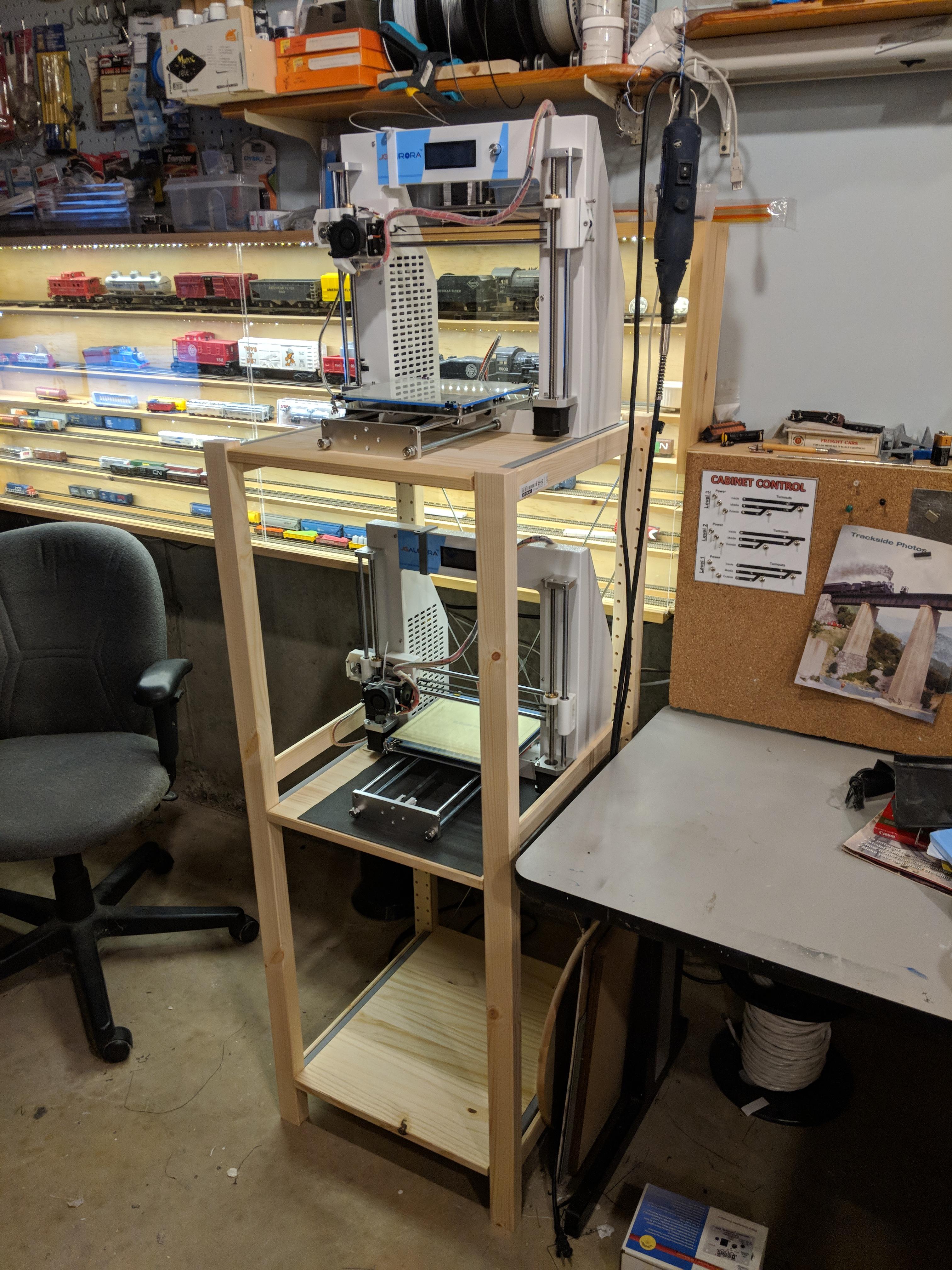 My "corner". Two JG Aurora A3 printers, on an Ikea Ivar shelf. r